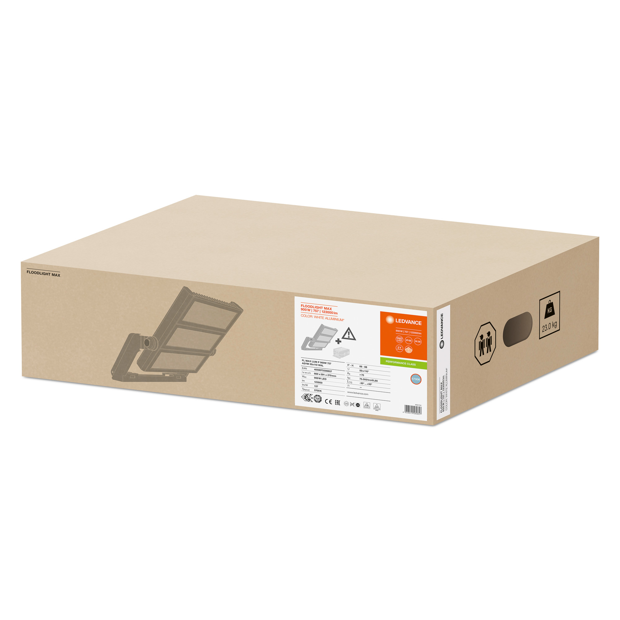 4058075580657 LEDVANCE FL MAX LUM Floodlight, 900 W White, 123000 lm, IP66, 180V