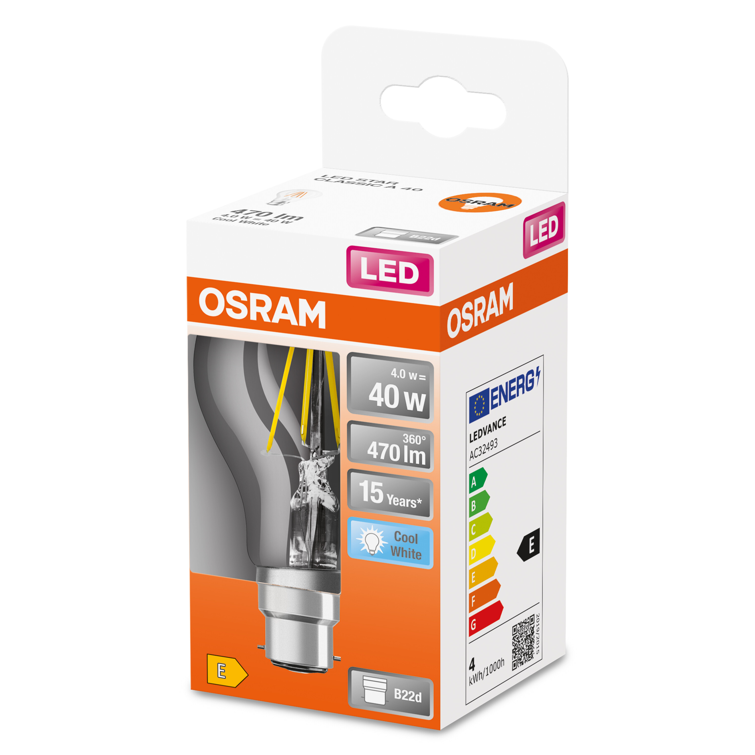 4058075592636 LEDVANCE 40580 B22D LED Bulbs, Cool White, Classic Bulb shape