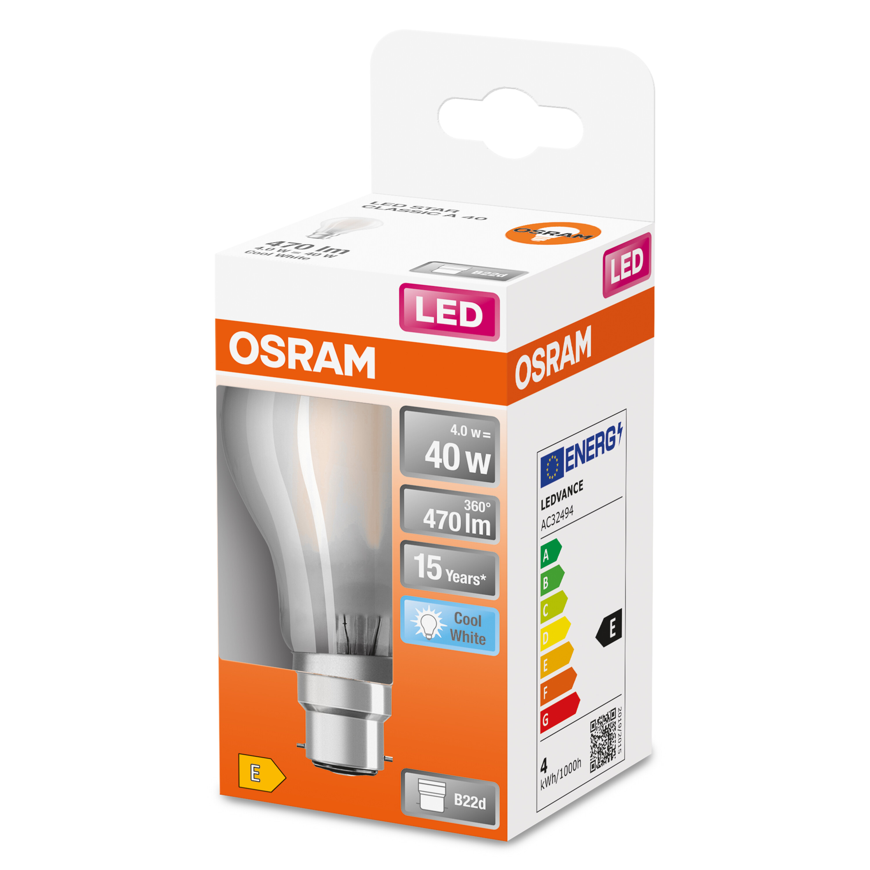 4058075592650 LEDVANCE 40580 B22D LED Bulbs, Cool White, Classic Bulb shape