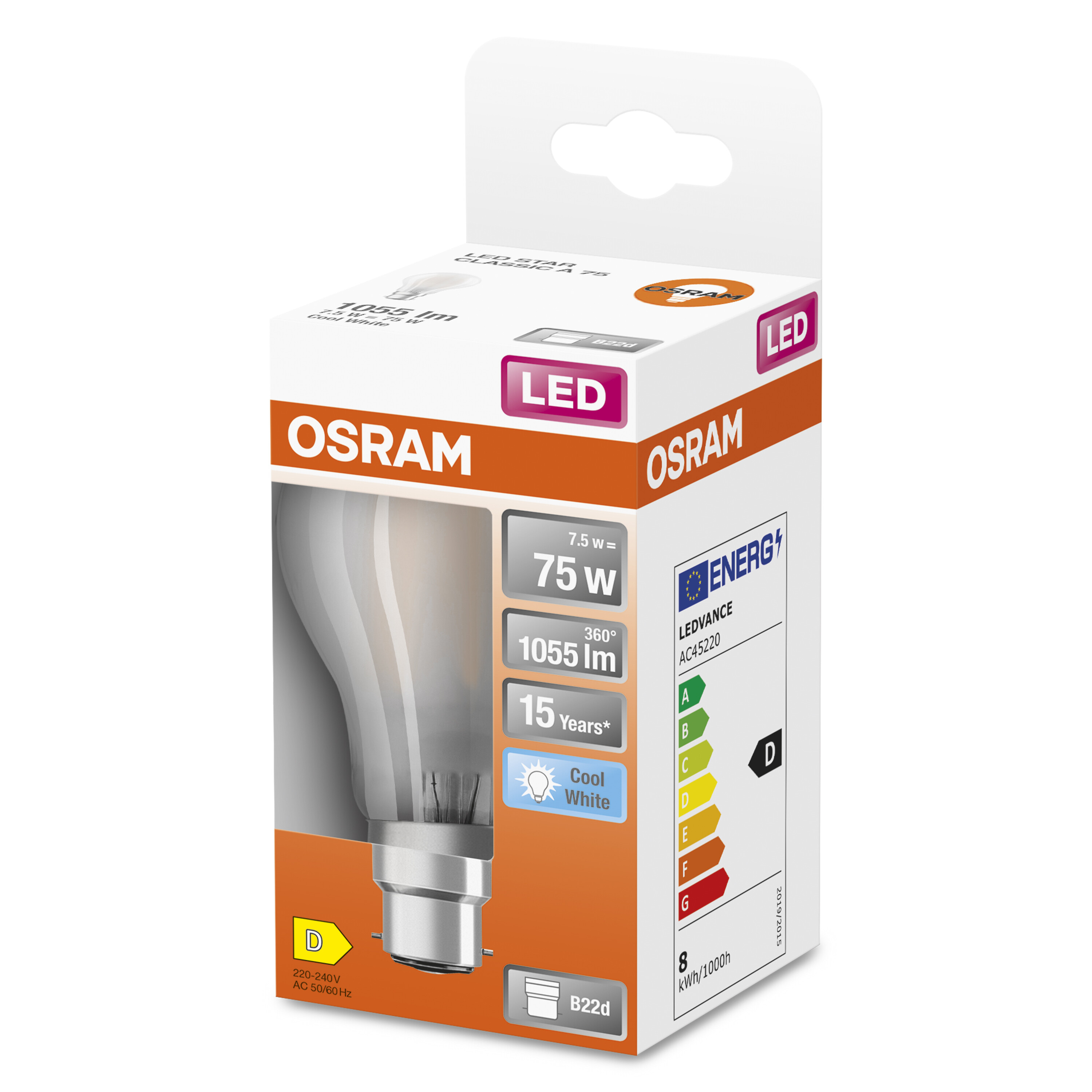 4058075592759 LEDVANCE 40580 B22D LED Bulbs, Cool White, Classic Bulb shape