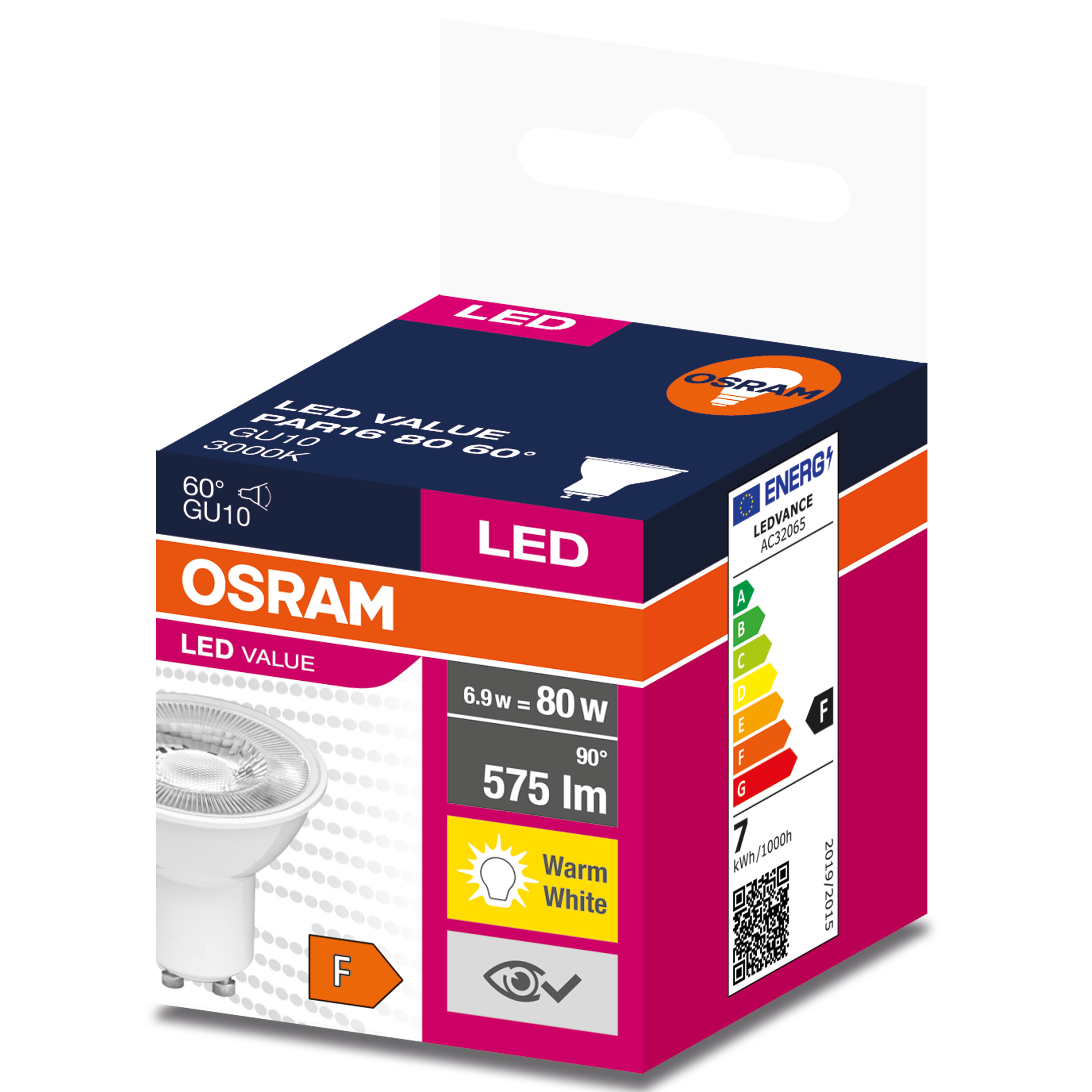 4058075599260 LEDVANCE 40580 GU10 LED Bulbs, Warm White, PAR 16 shape