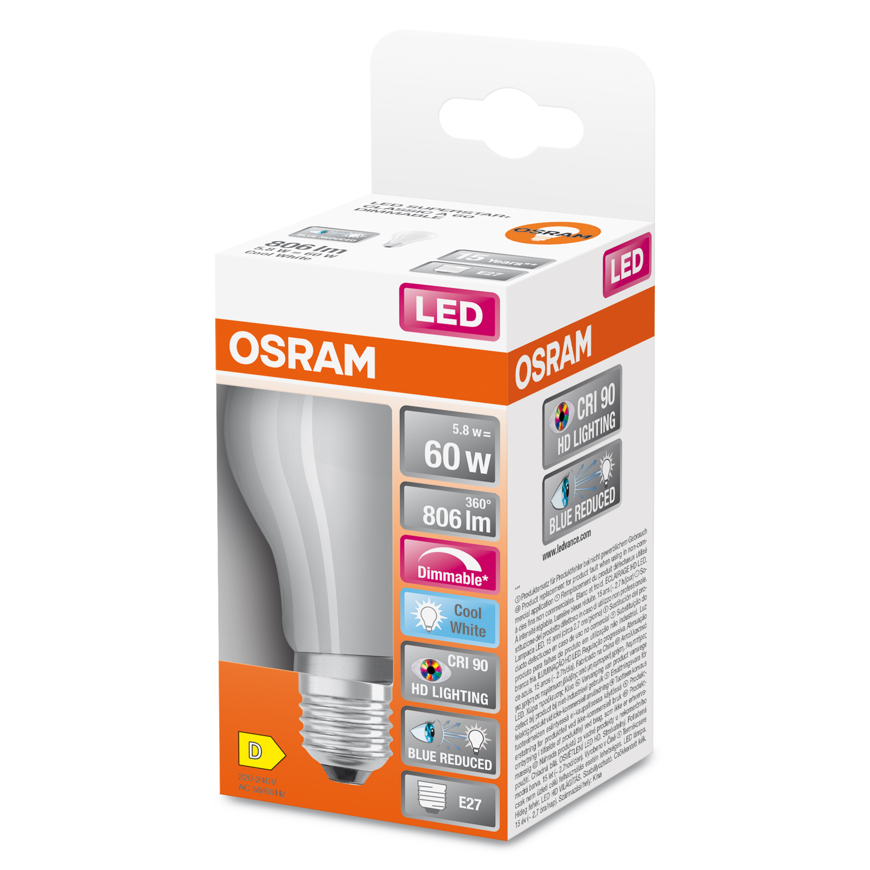 4058075602595 LEDVANCE LED Superstar Plus Classic E27 LED Bulbs 5.8 W(60 W), 4000k, Cool White, Bulb shape