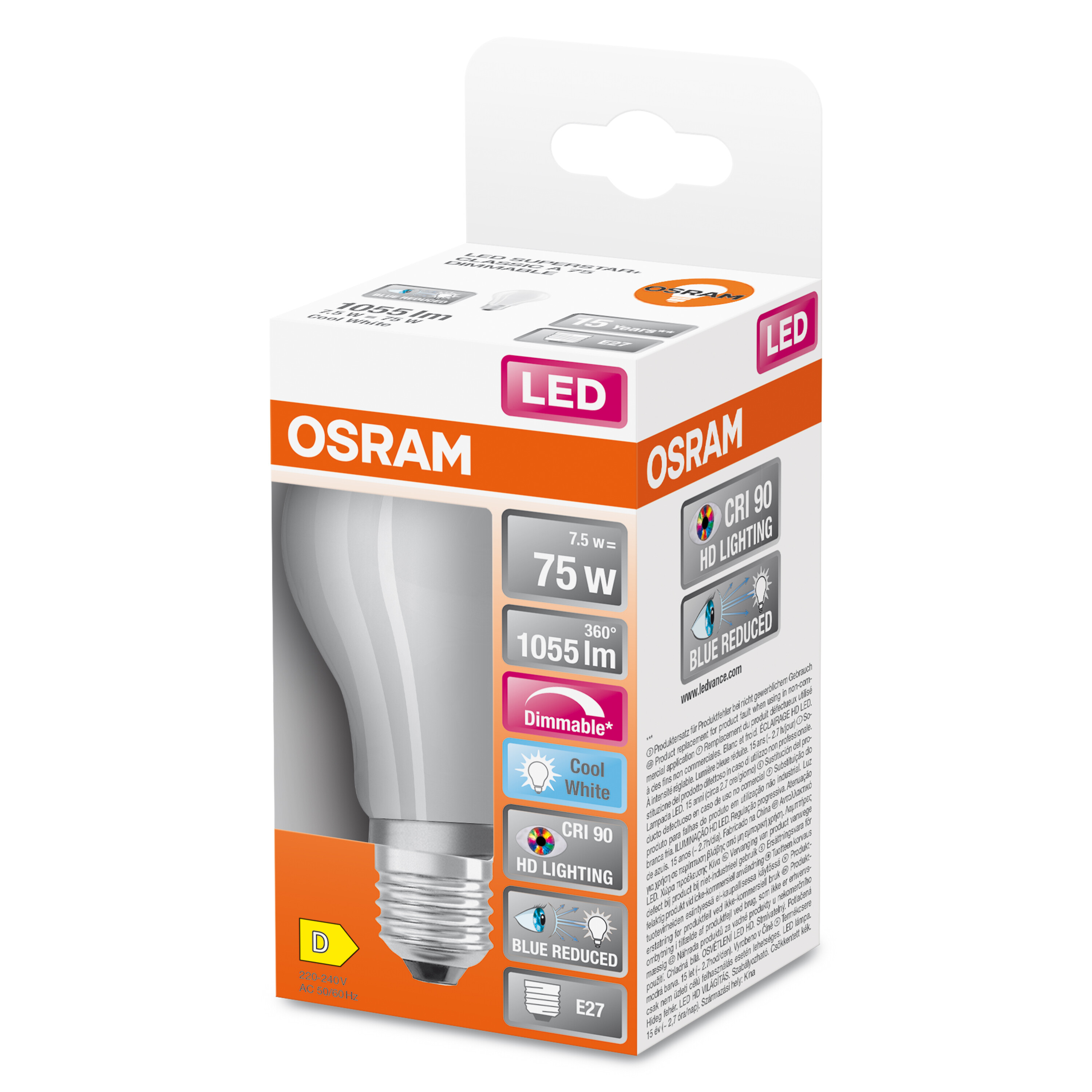 4058075602632 LEDVANCE LED Superstar Plus Classic E27 LED Bulbs 7.5 W(75 W), 4000k, Cool White, Bulb shape