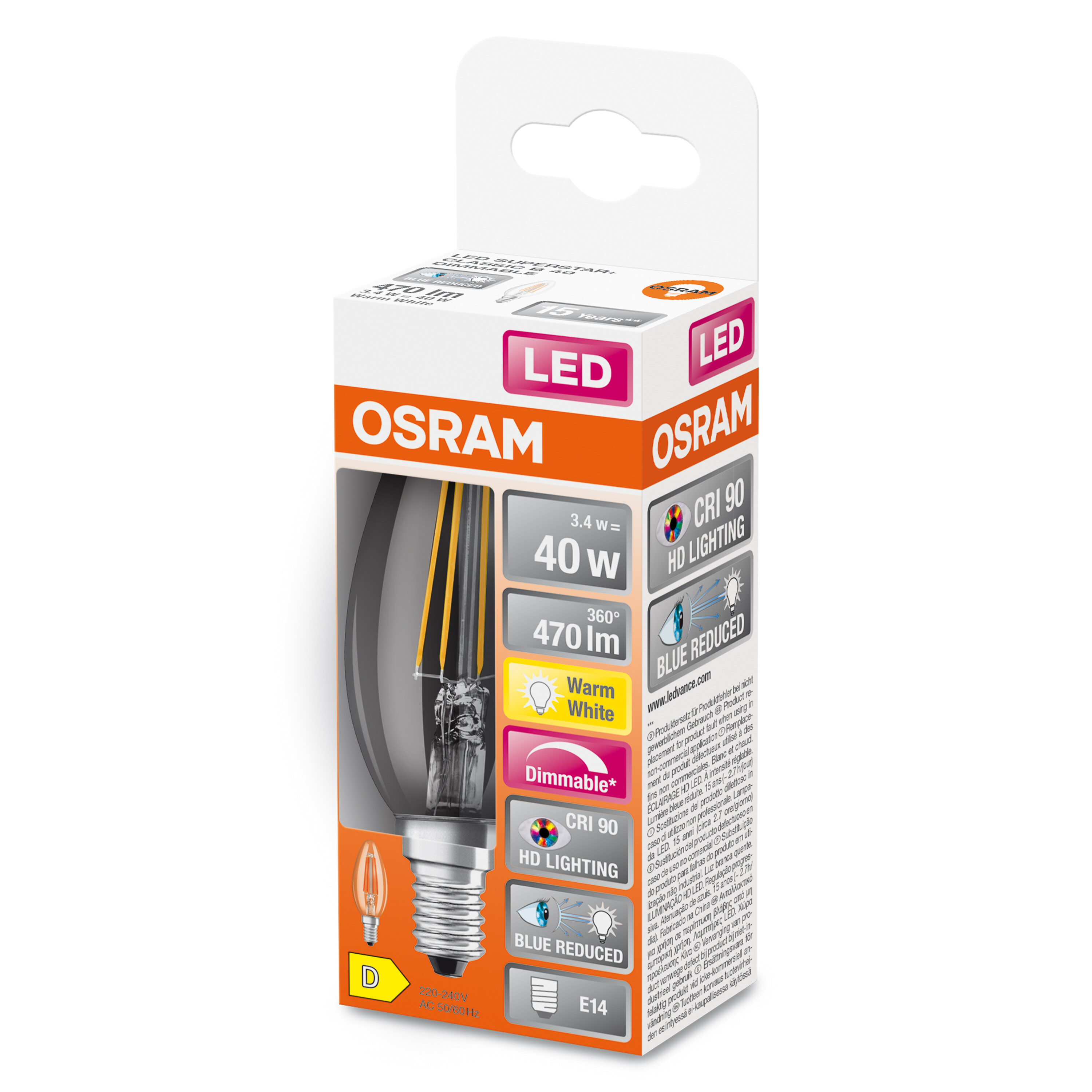 4058075602731 LEDVANCE LED Superstar Plus Classic E14 LED Bulbs, Warm White, Mini Candle shape