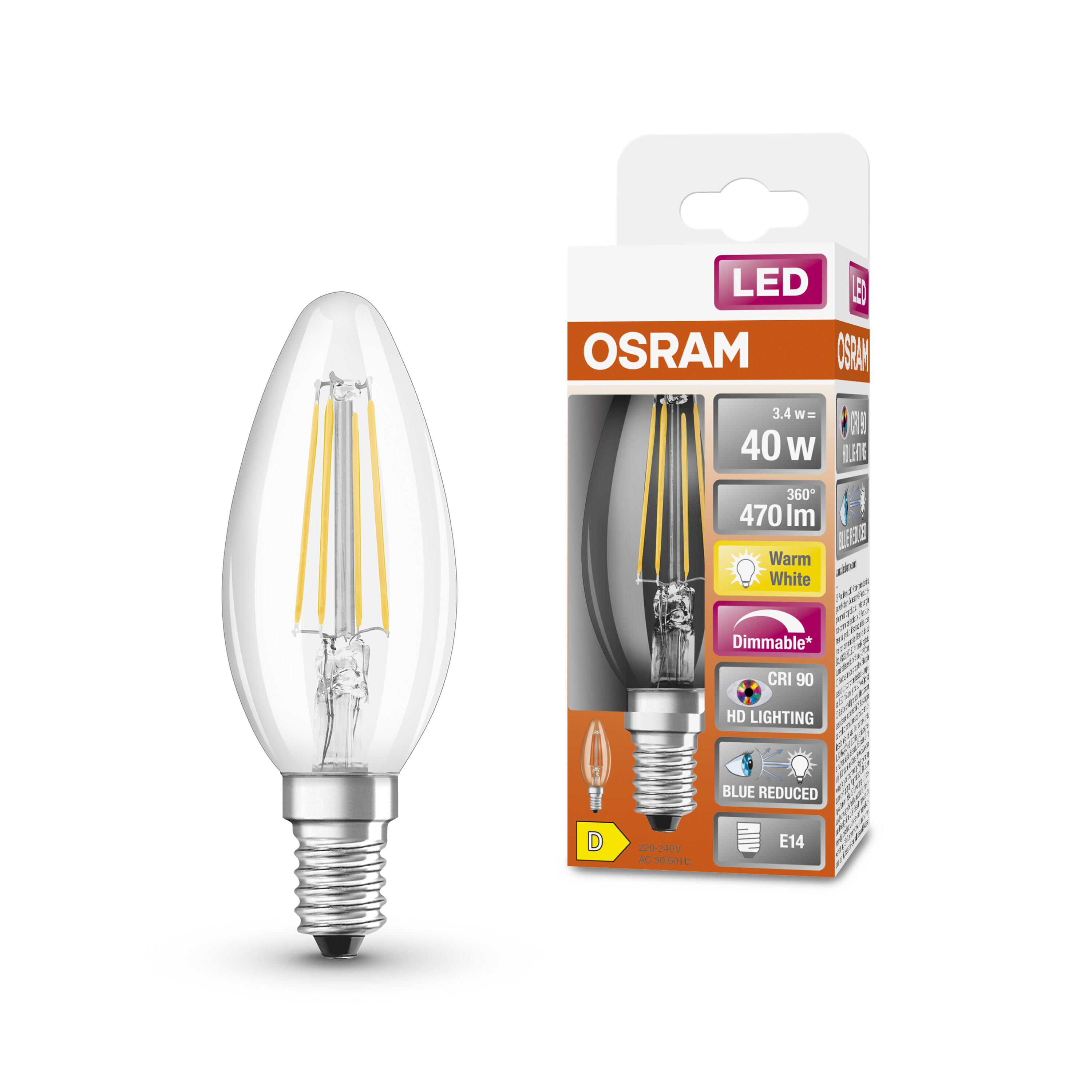 4058075602731 LEDVANCE LED Superstar Plus Classic E14 LED Bulbs, Warm White, Mini Candle shape