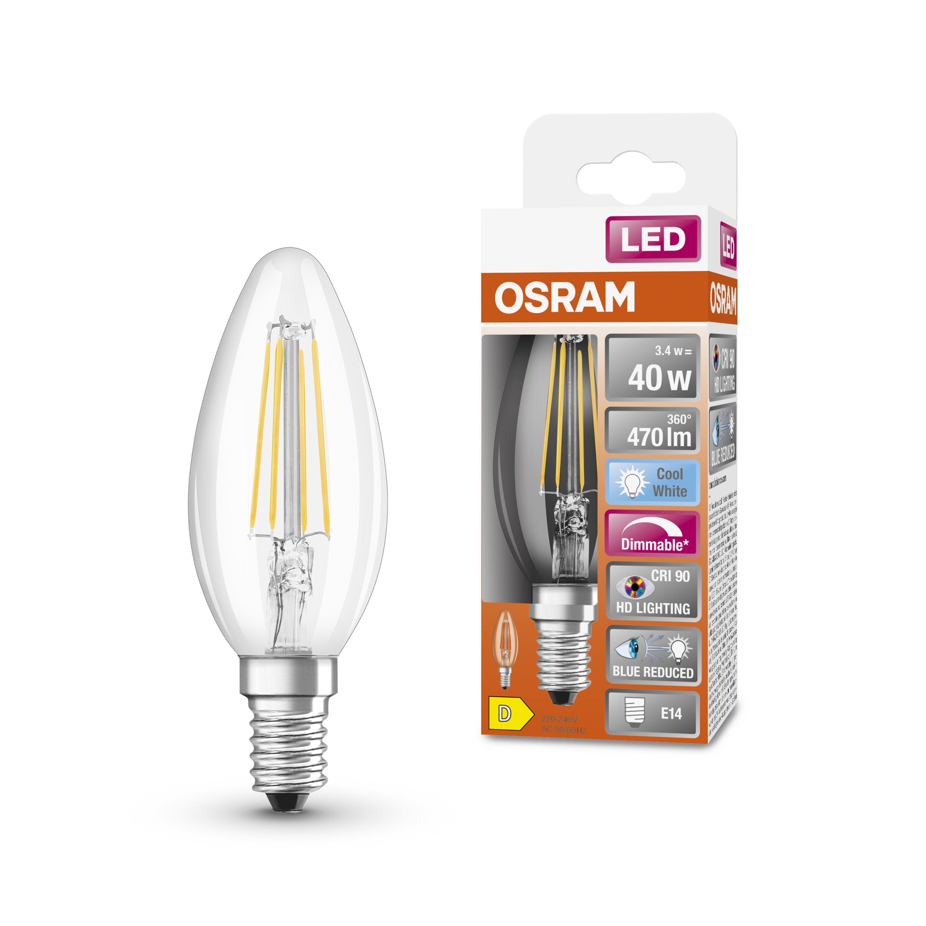 4058075602755 LEDVANCE LED Superstar Plus Classic E14 LED Bulbs, Cool White, Mini Candle shape