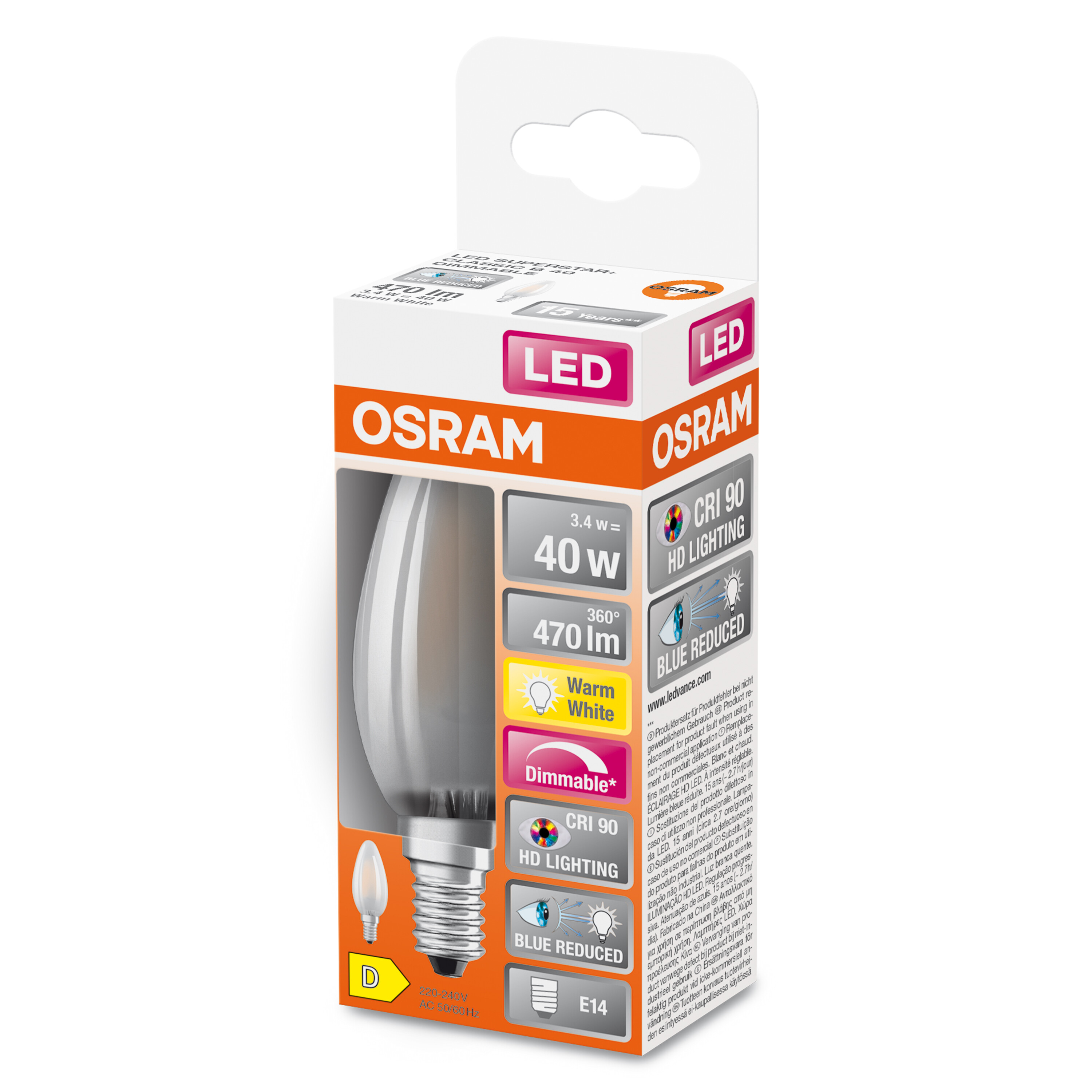 4058075602779 LEDVANCE LED Superstar Plus Classic E14 LED Bulbs, Warm White, Mini Candle shape