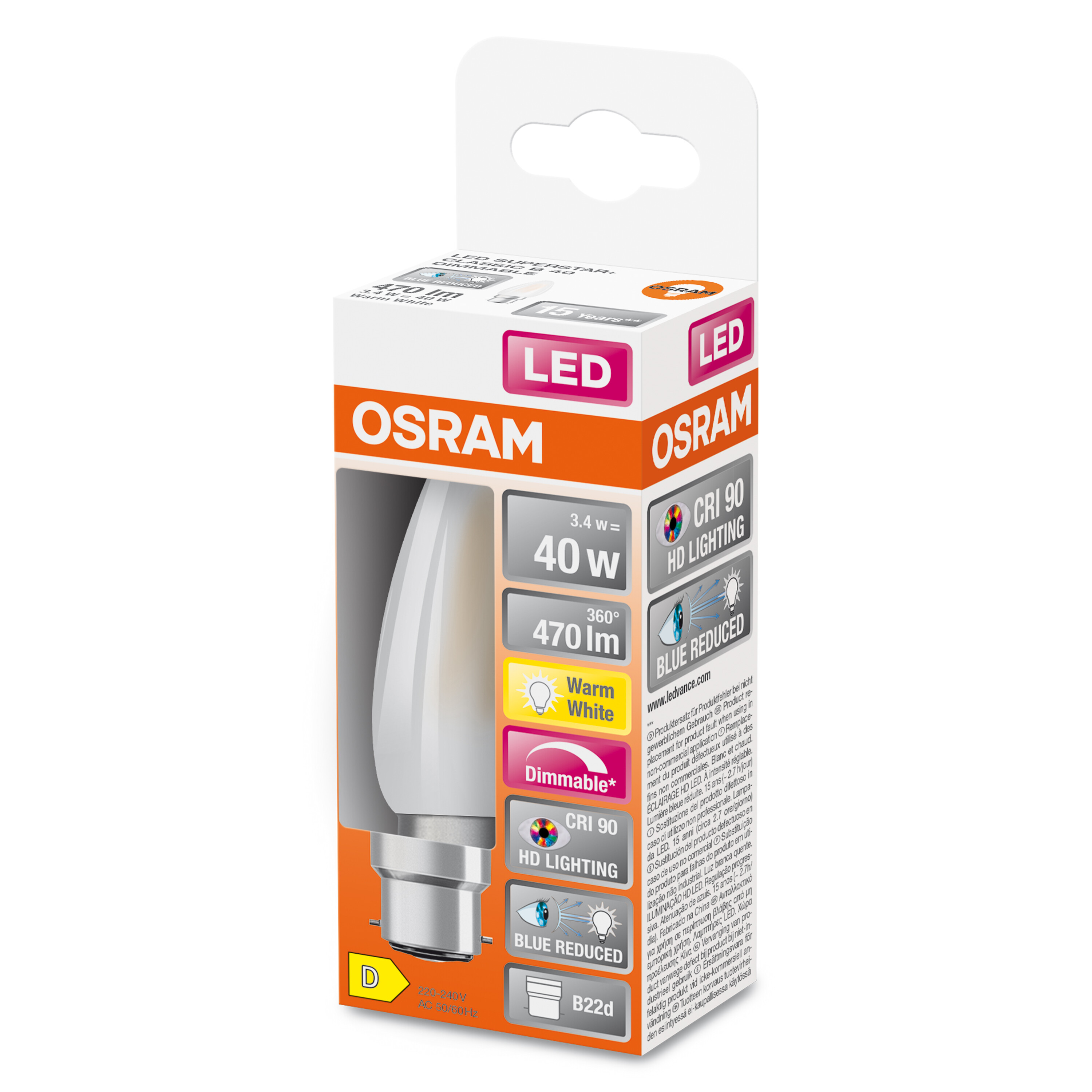 4058075602816 LEDVANCE LED Superstar Plus Classic B22D LED Bulbs, Warm White, Mini Candle shape