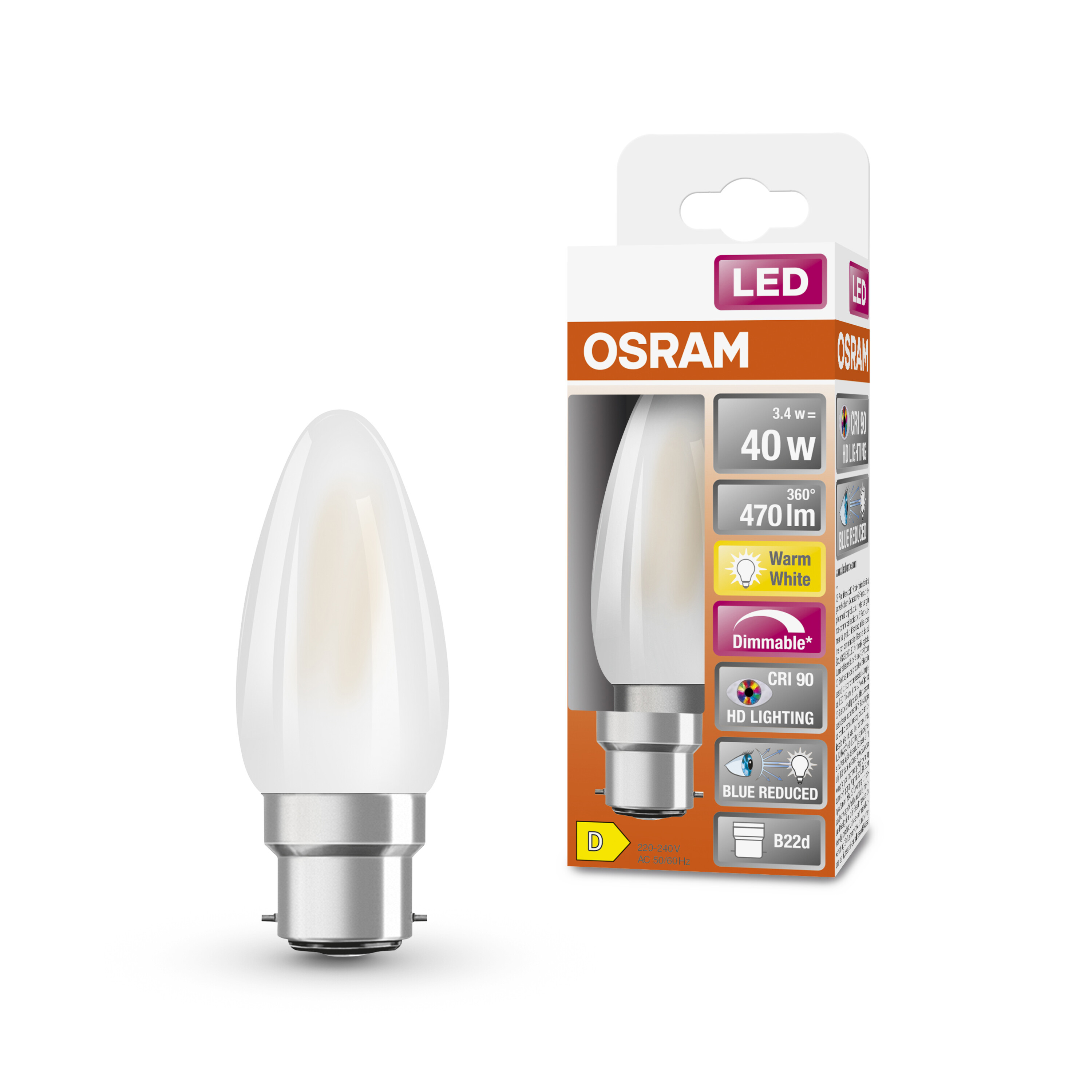 4058075602816 LEDVANCE LED Superstar Plus Classic B22D LED Bulbs, Warm White, Mini Candle shape