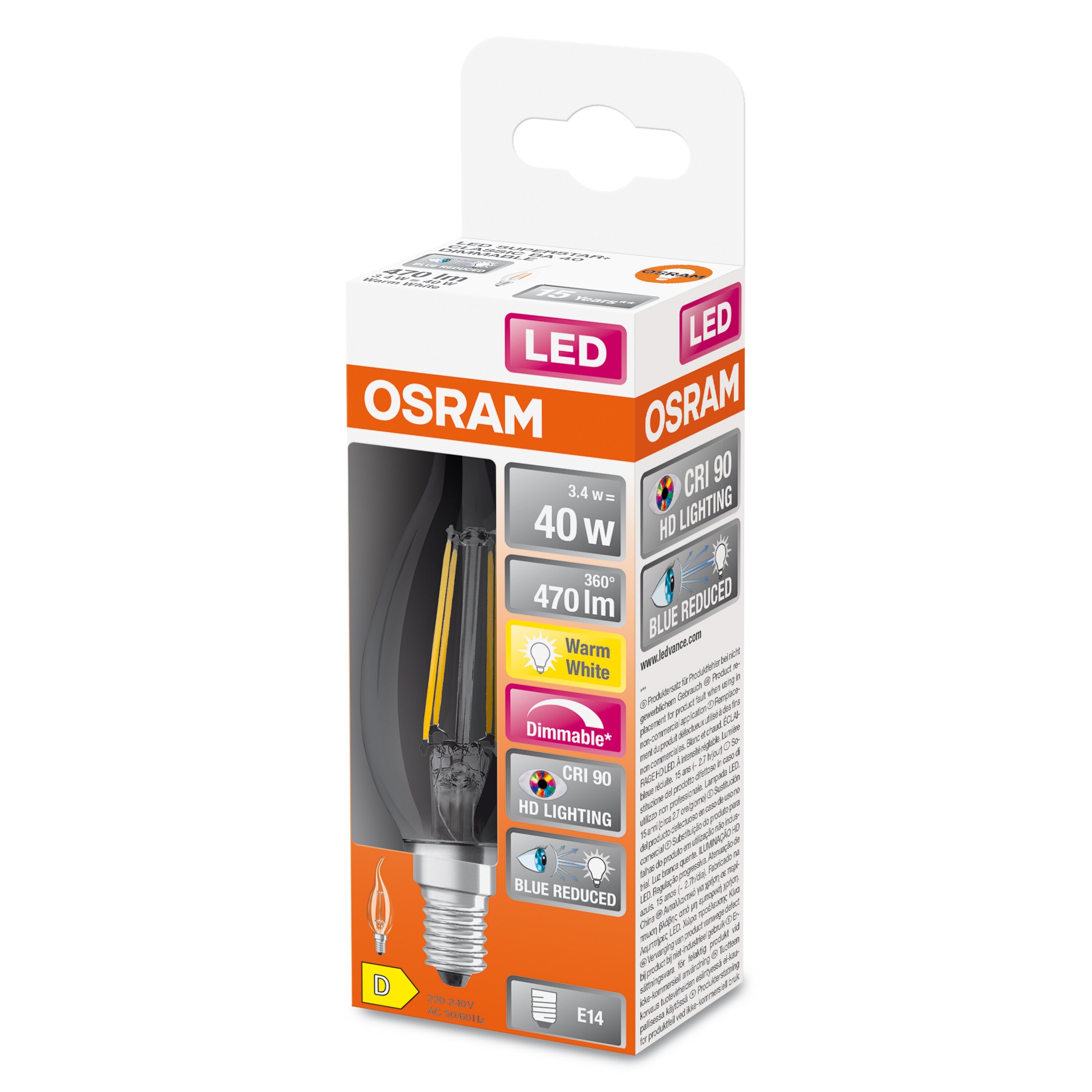 4058075602830 LEDVANCE LED Superstar Plus Classic E14 LED Bulbs, Warm White, Mini Candle shape