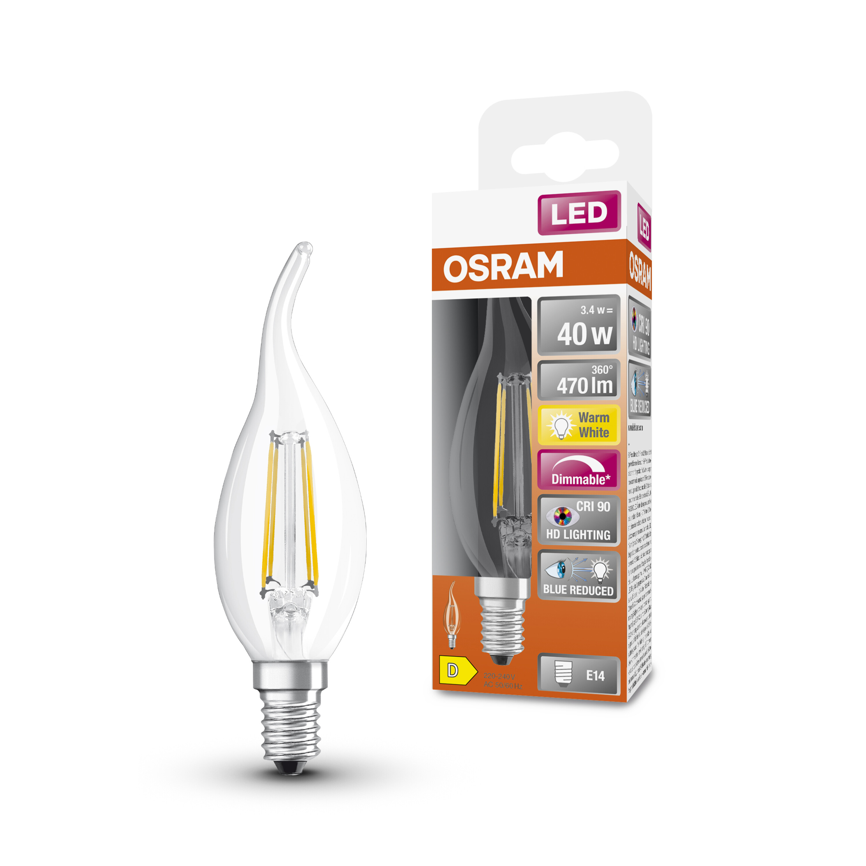 4058075602830 LEDVANCE LED Superstar Plus Classic E14 LED Bulbs, Warm White, Mini Candle shape