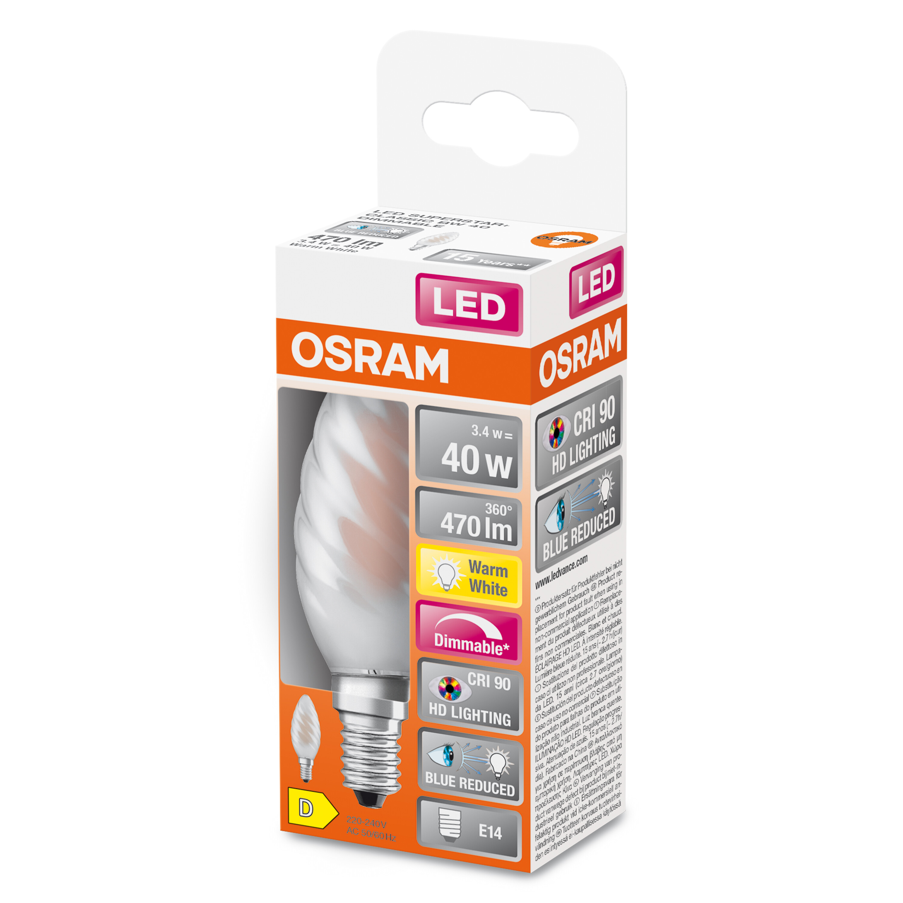4058075602878 LEDVANCE LED Superstar Plus Classic E14 LED Bulbs, Warm White, Mini Candle shape