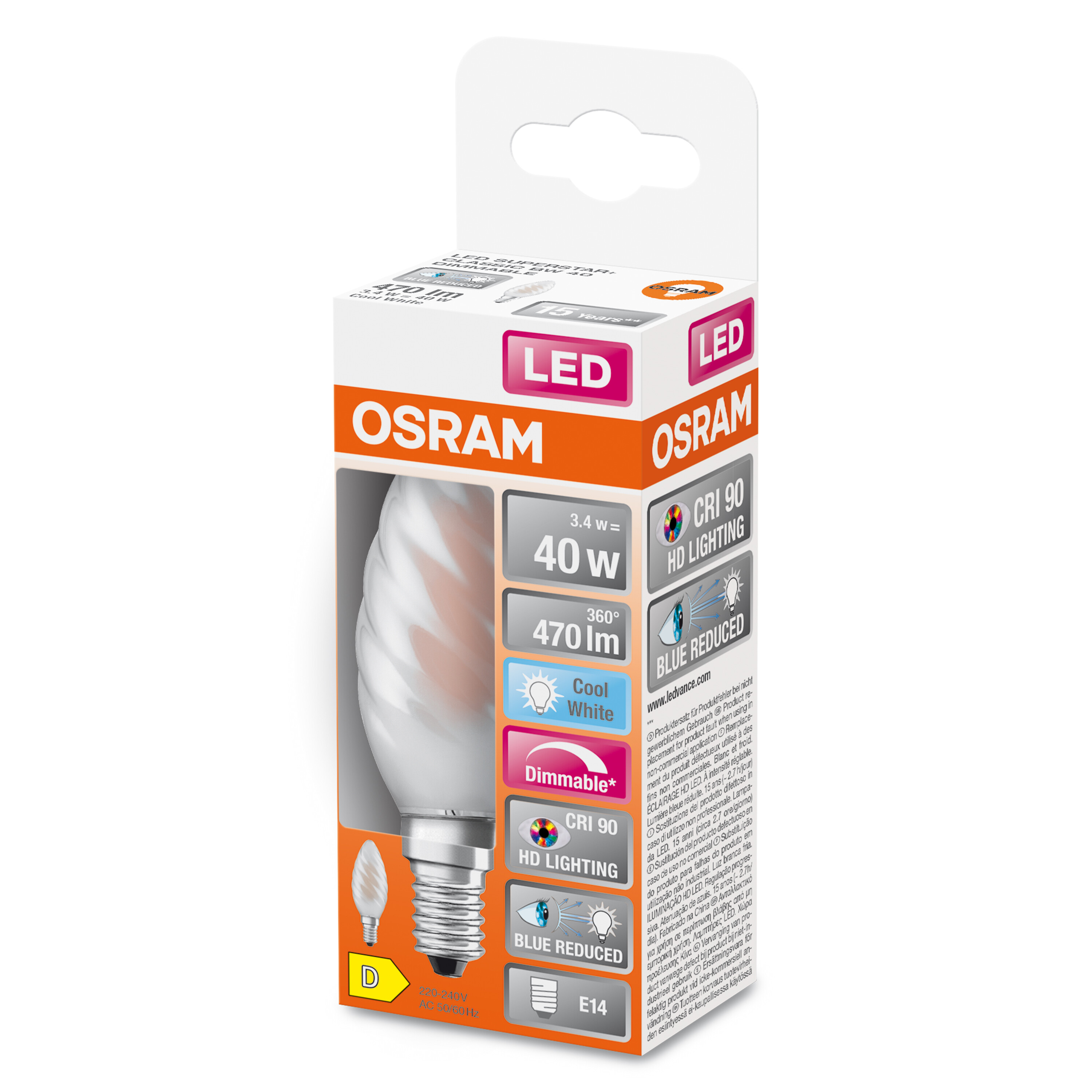 4058075602892 LEDVANCE LED Superstar Plus Classic E14 LED Bulbs, Cool White, Mini Candle shape