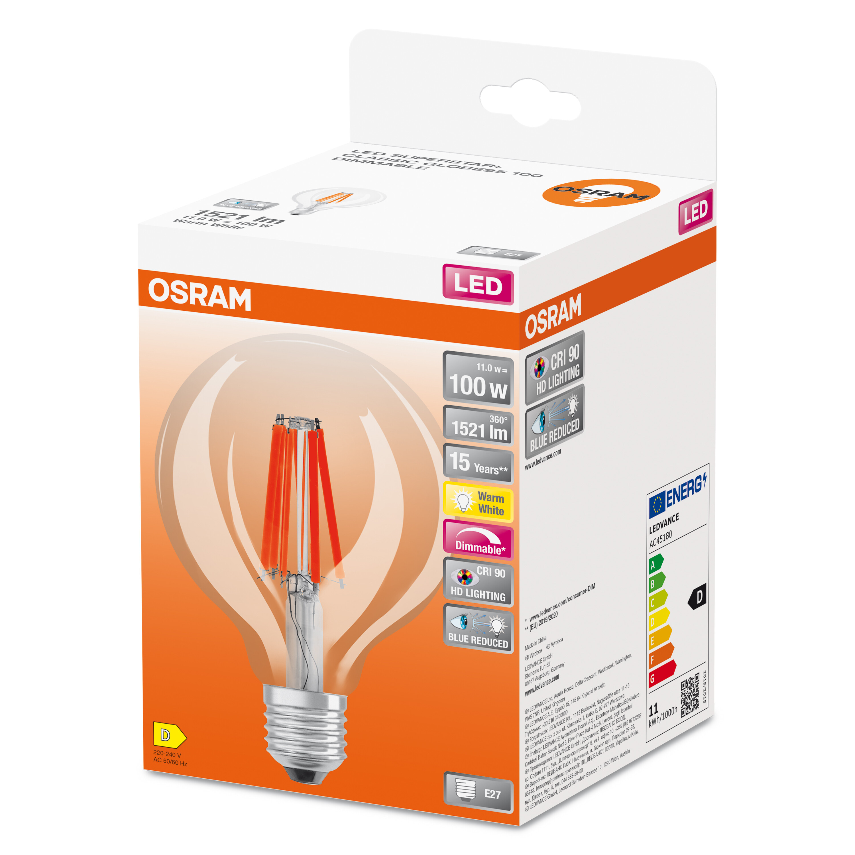 4058075602953 LEDVANCE LED Superstar Plus Classic E27 LED Bulbs, Warm White, Ball shape