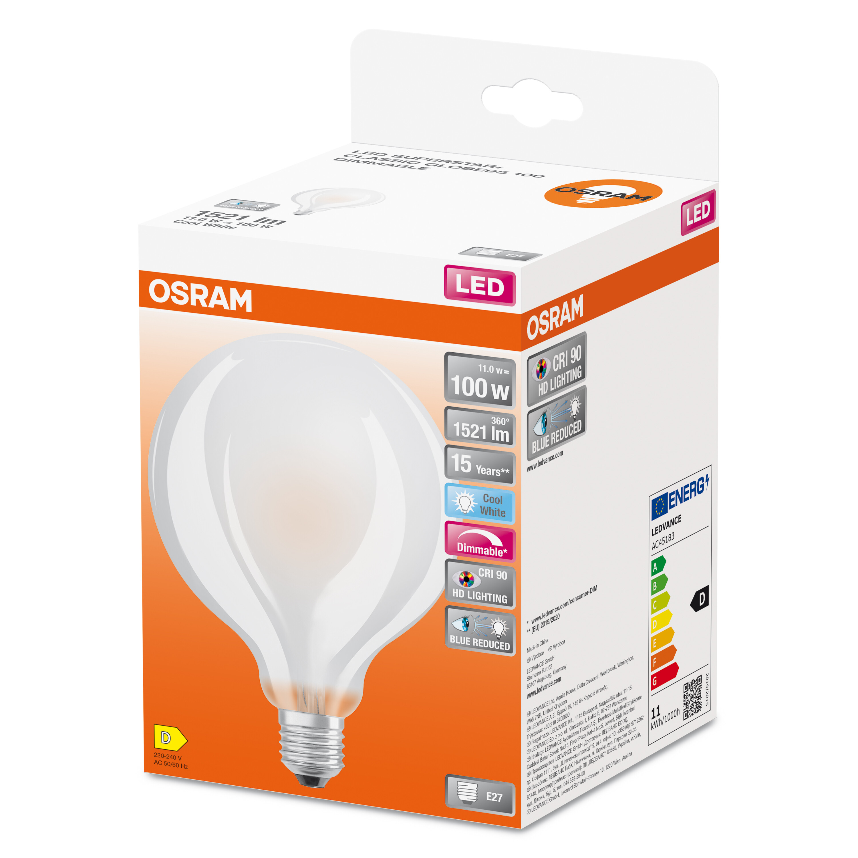 4058075603011 LEDVANCE LED Superstar Plus Classic E27 LED Bulbs, Warm White, Ball shape