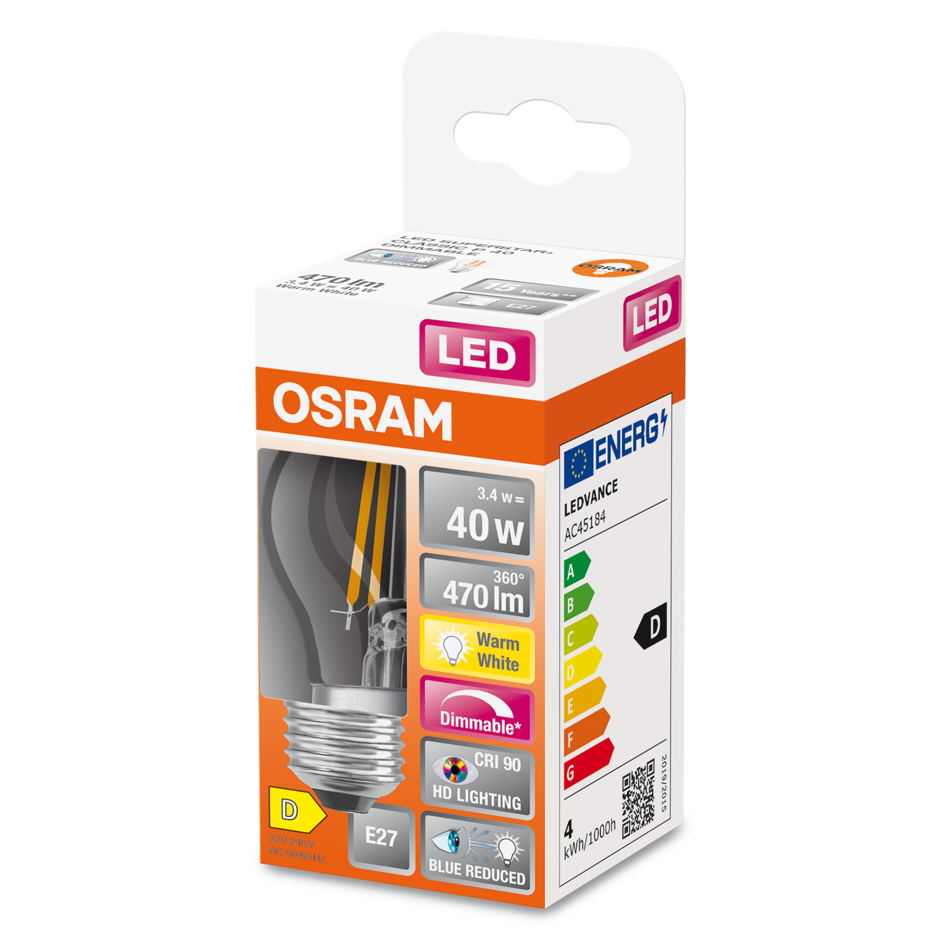 4058075603073 LEDVANCE LED Superstar Plus Classic E27 LED Bulbs 3.4 W(40 W), 2700k, Warm White, Bulb shape
