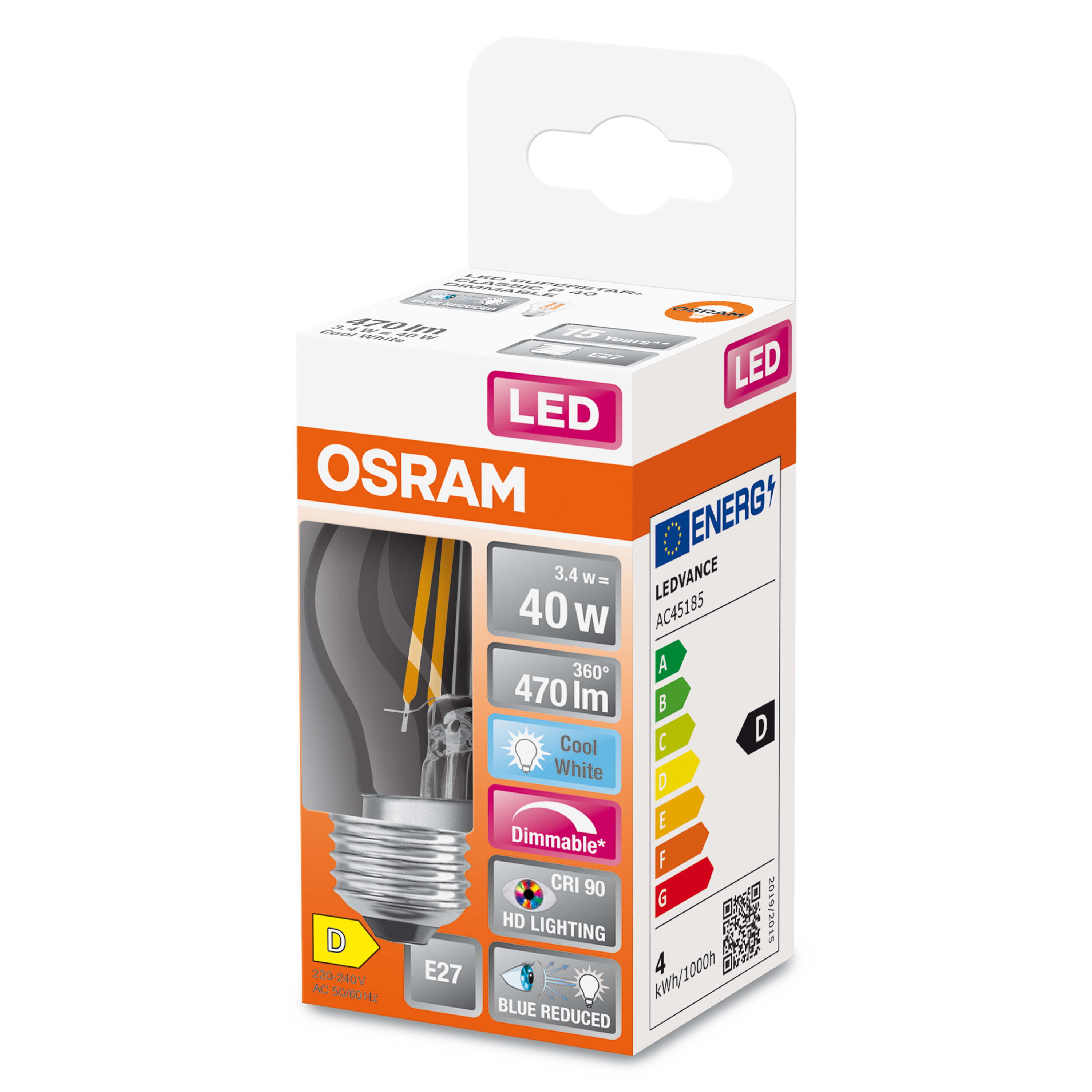 4058075603097 LEDVANCE LED Superstar Plus Classic E27 LED Bulbs 3.4 W(40 W), 4000k, Warm White, Mini Ball shape