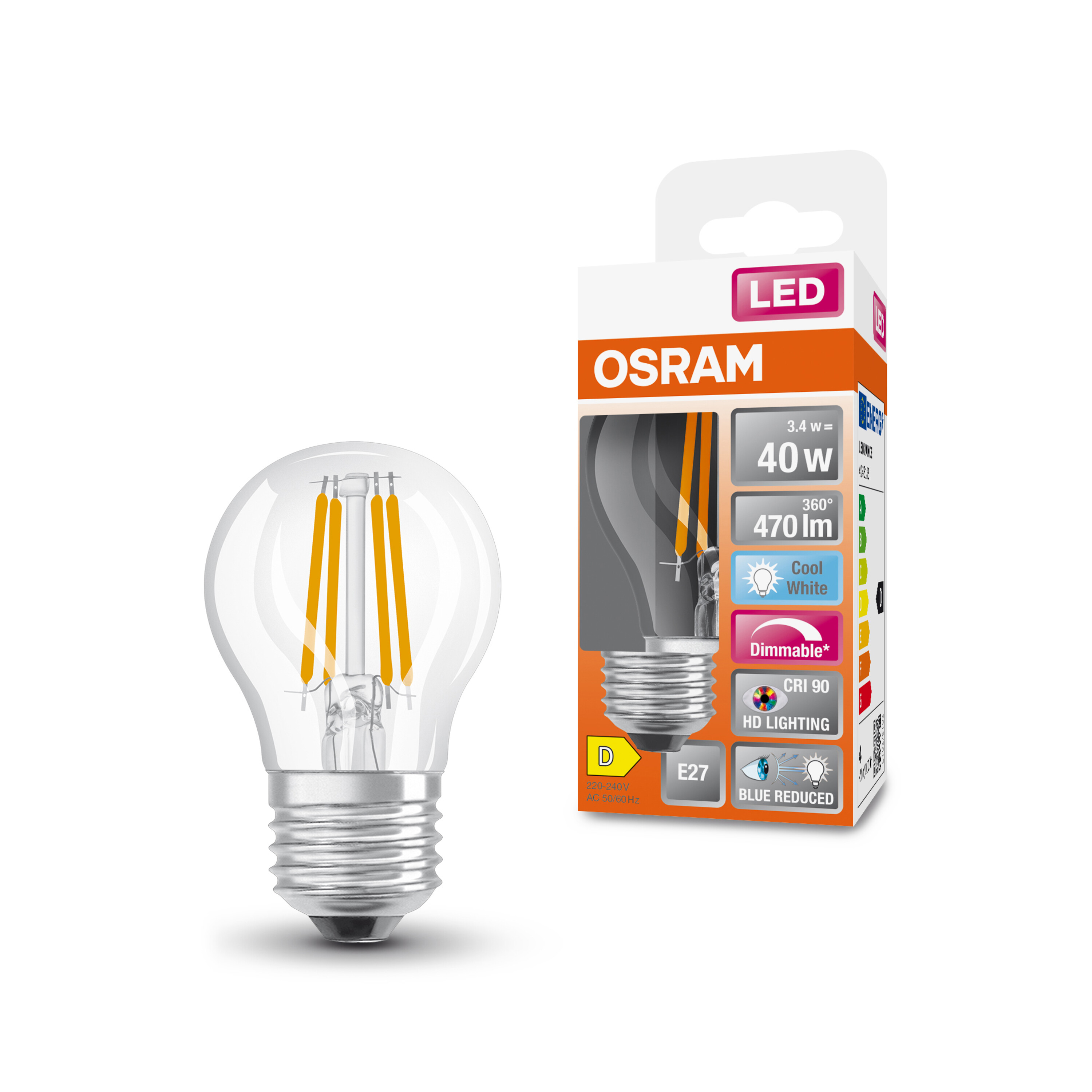 4058075603097 LEDVANCE LED Superstar Plus Classic E27 LED Bulbs 3.4 W(40 W), 4000k, Warm White, Mini Ball shape