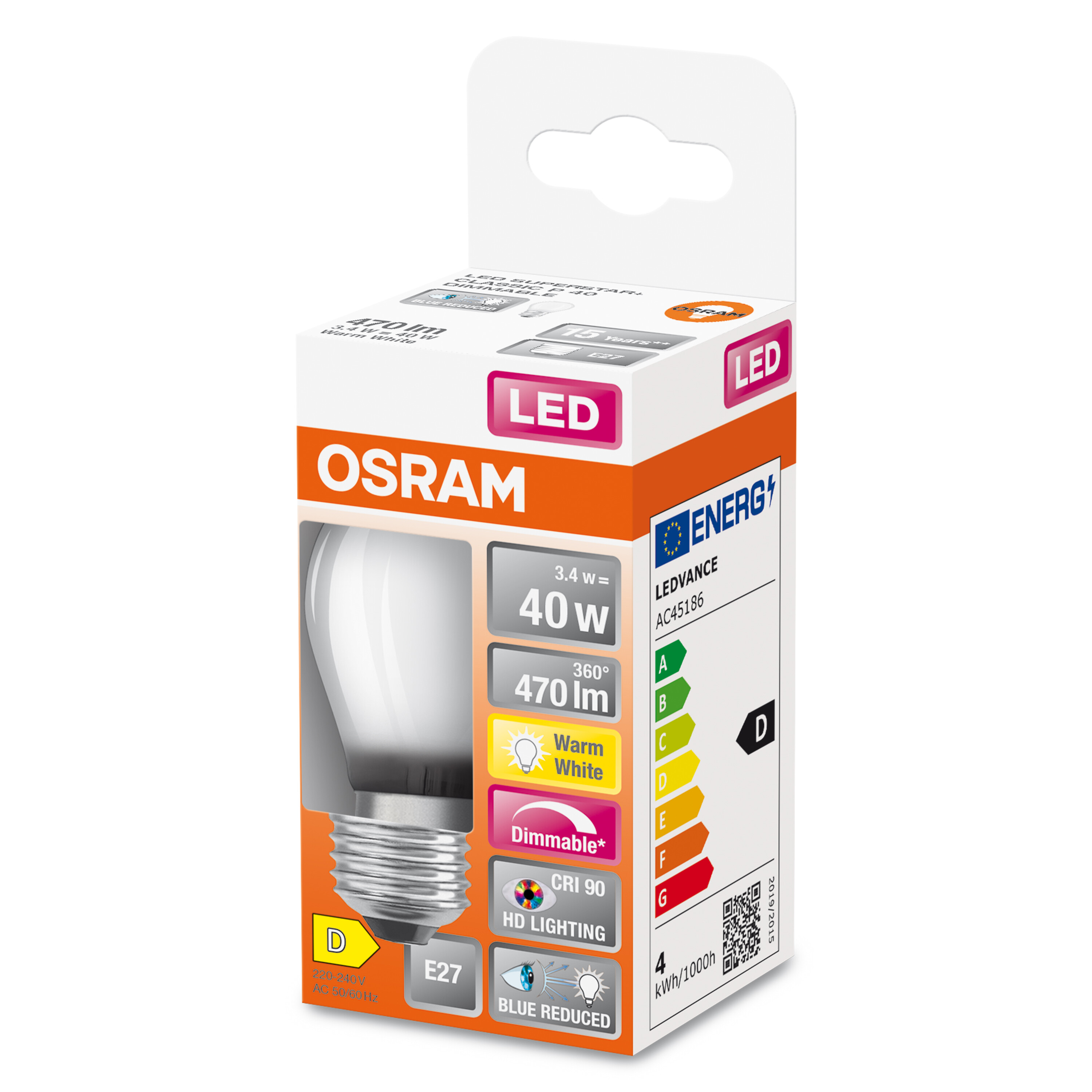 4058075603110 LEDVANCE LED Superstar Plus Classic E27 LED Bulbs 3.4 W(40 W), 2700k, Warm White, Mini Ball shape
