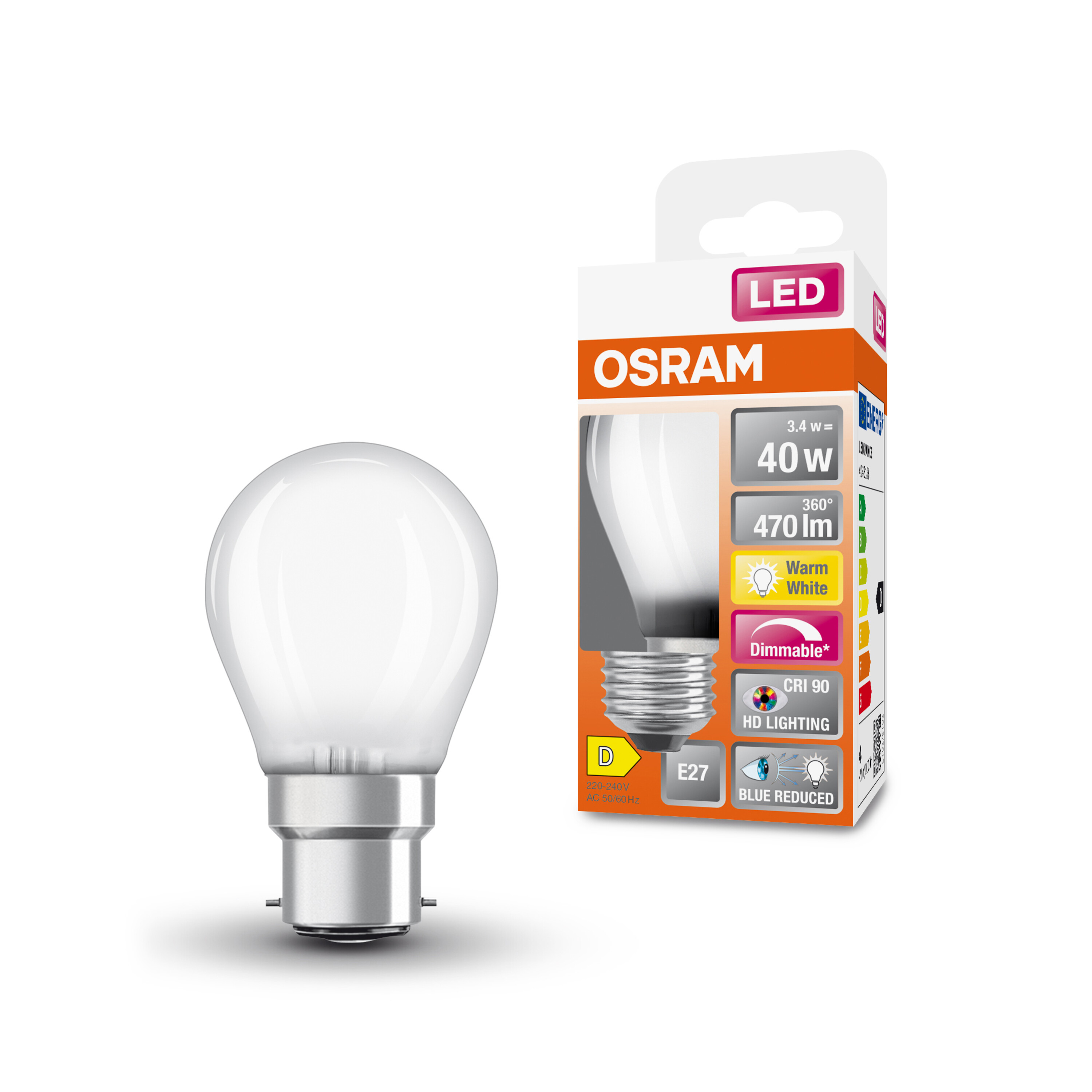 4058075603110 LEDVANCE LED Superstar Plus Classic E27 LED Bulbs 3.4 W(40 W), 2700k, Warm White, Mini Ball shape