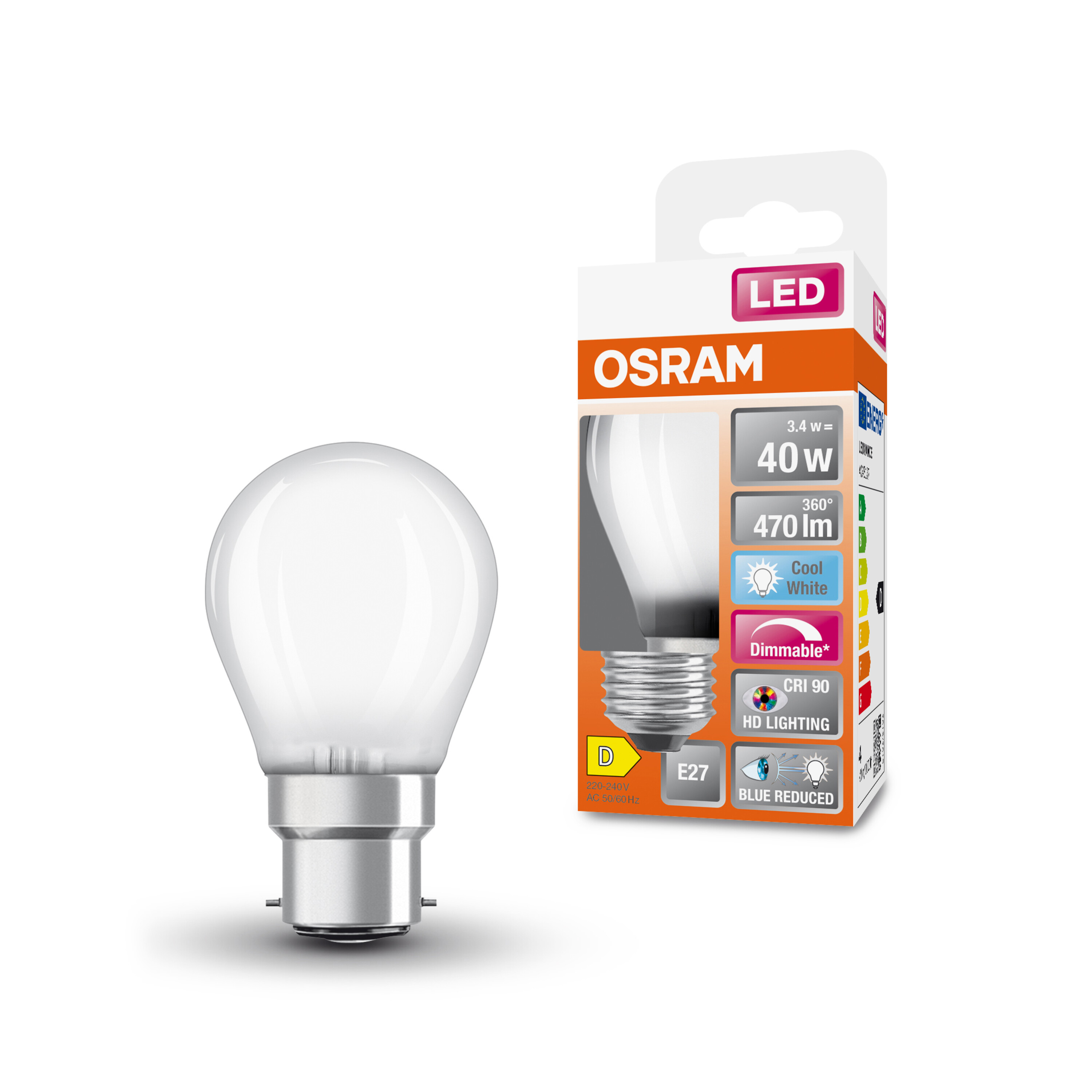 4058075603134 LEDVANCE LED Superstar Plus Classic E27 LED Bulbs 3.4 W(40 W), 4000k, Cool White, Mini Ball shape