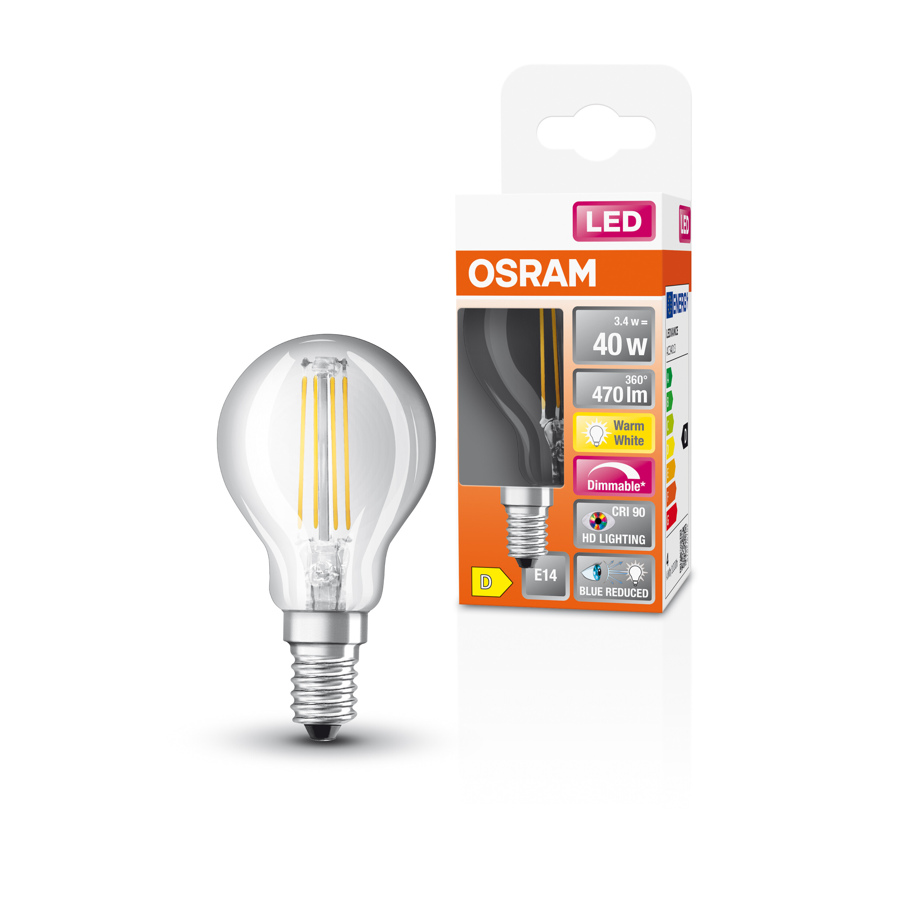 4058075603158 LEDVANCE LED Superstar Plus Classic E14 LED Bulbs 3.4 W(40 W), 2700k, Warm White, Mini Ball shape