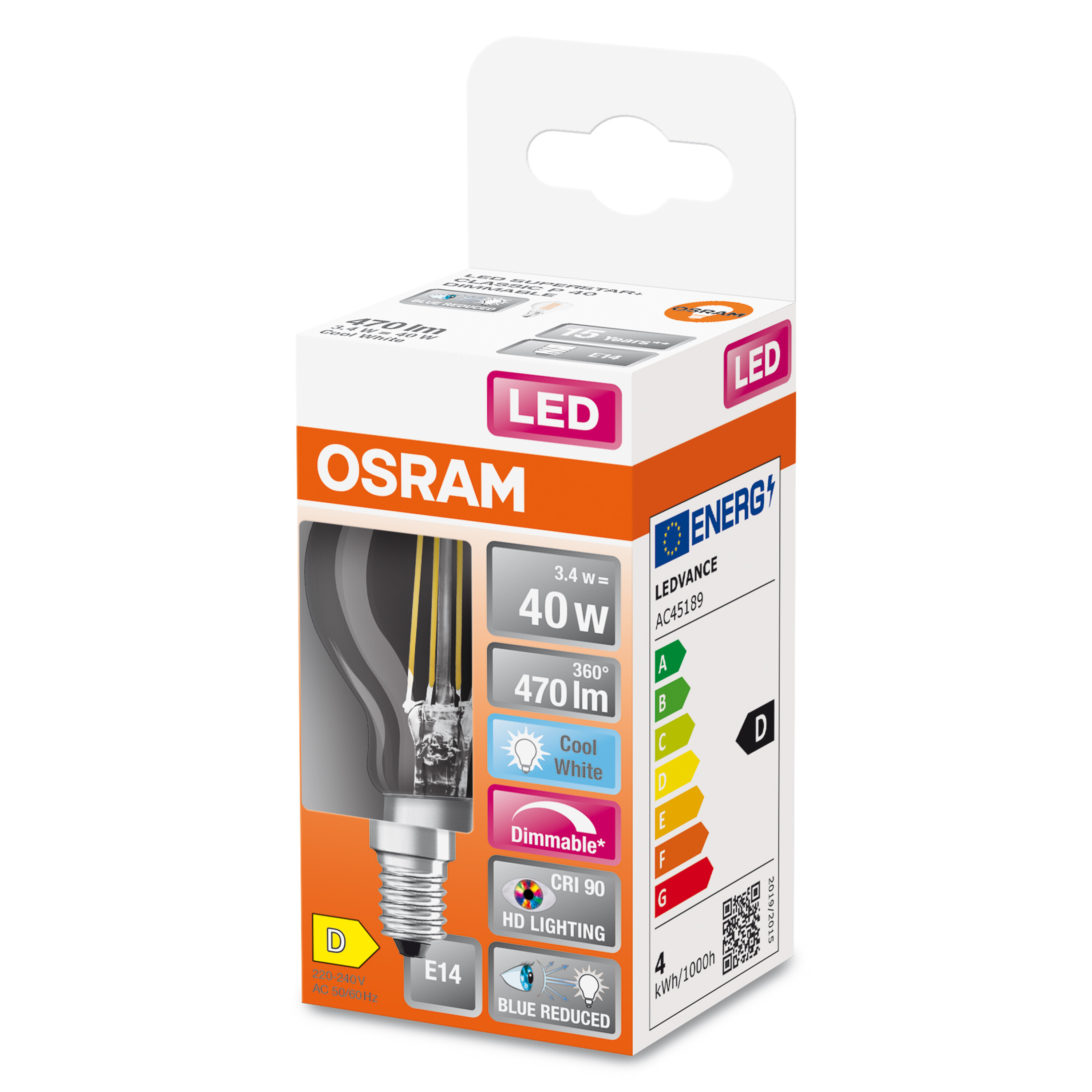 4058075603172 LEDVANCE LED Superstar Plus Classic E14 LED Bulbs 3.4 W(40 W), 4000k, Cool White, Pear shape