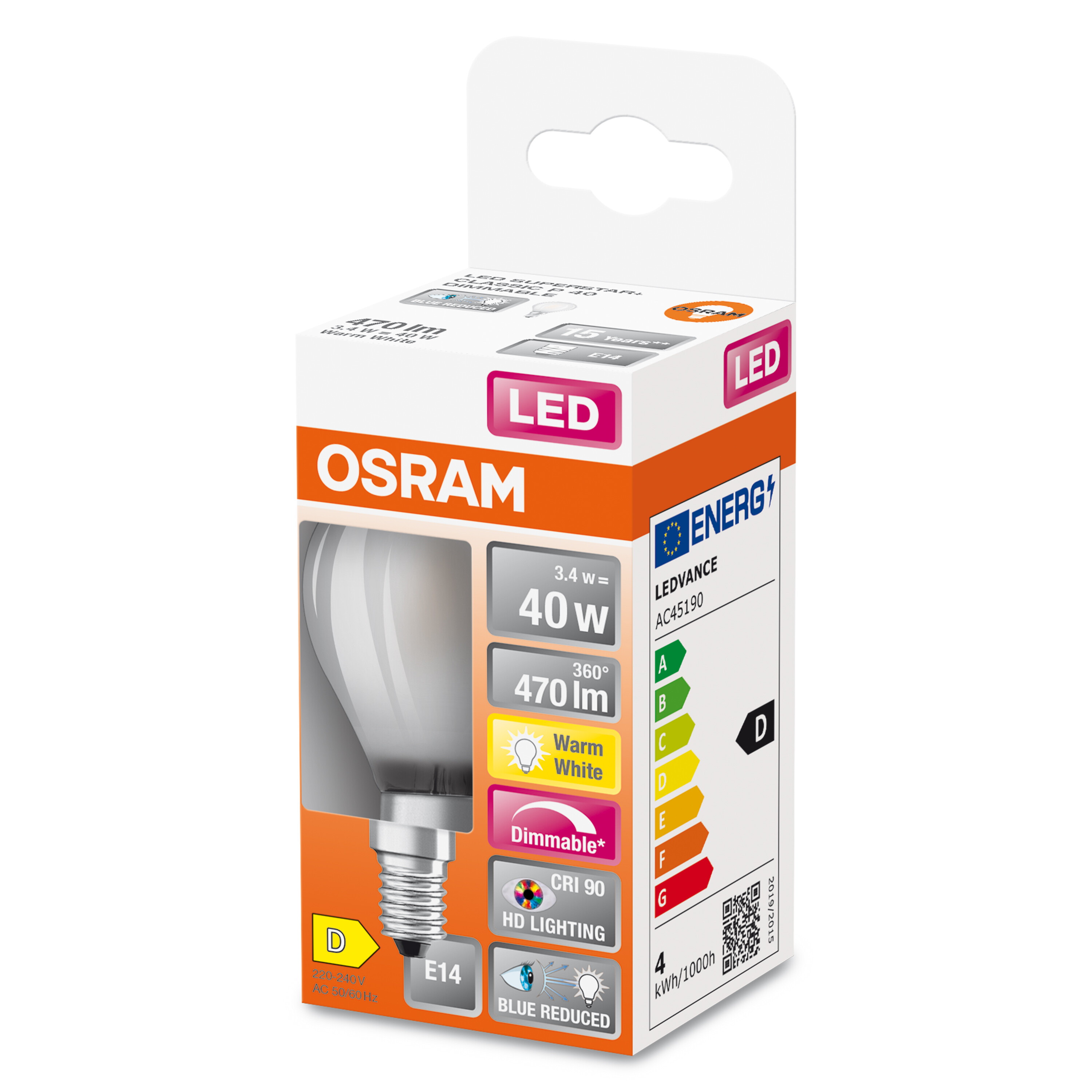 4058075603196 LEDVANCE LED Superstar Plus Classic E14 LED Bulbs 5.8 W(40 W), 2700k, Warm White, Mini Ball shape