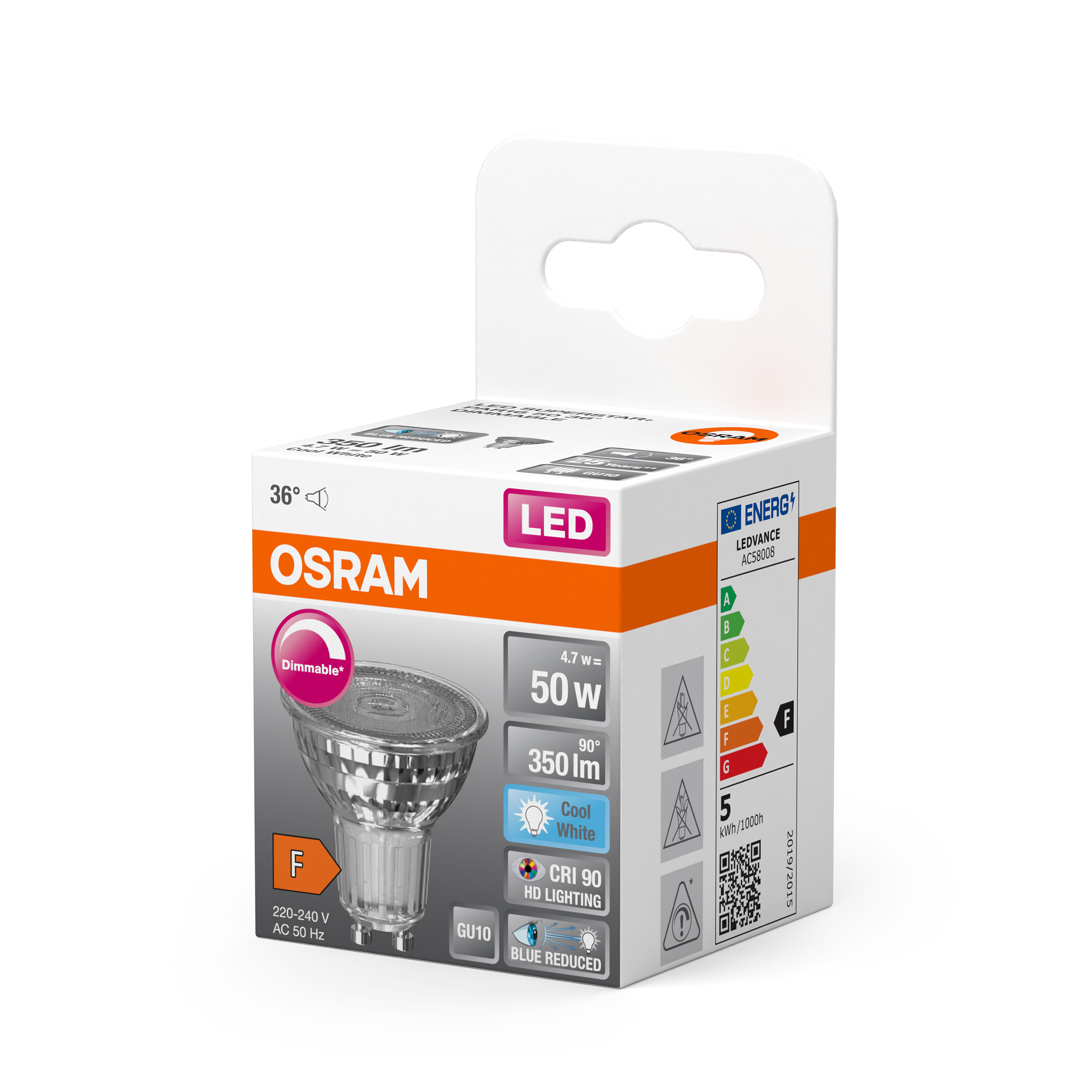 4058075613102 LEDVANCE LED SUPERSTAR PLUS GU10 LED Bulbs, Cool White, PAR 16 shape