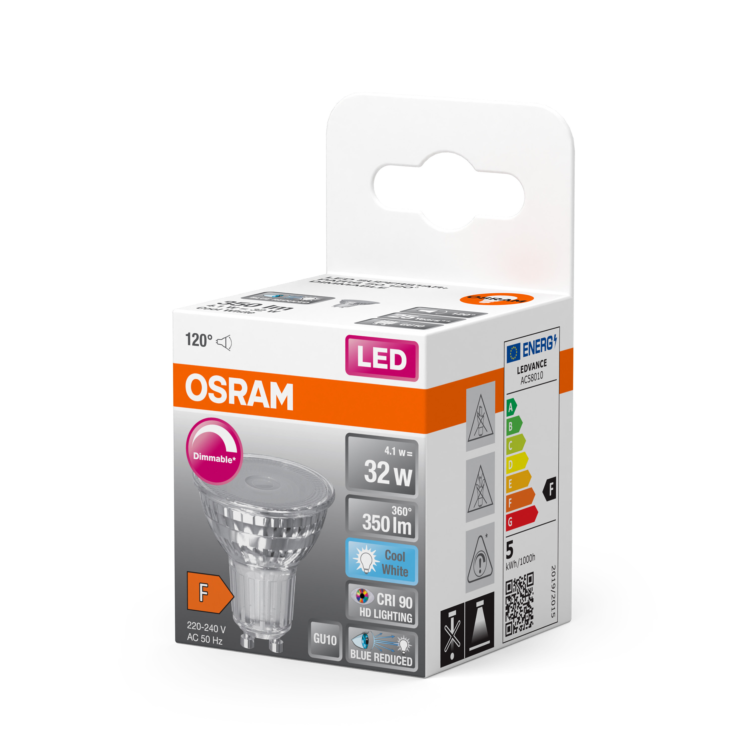 4058075613140 LEDVANCE LED SUPERSTAR PLUS GU10 LED Bulbs, Cool White, PAR 16 shape