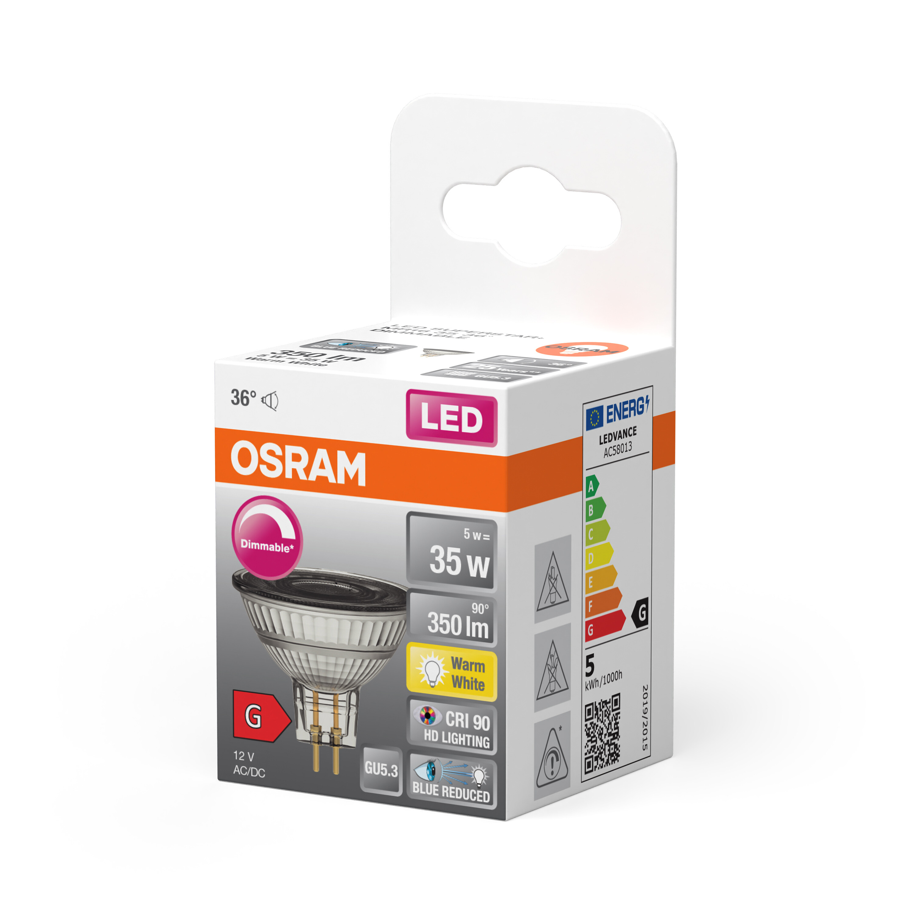 4058075613201 LEDVANCE LED SUPERSTAR PLUS GU5.3 LED Bulbs, Warm White, MR16 shape