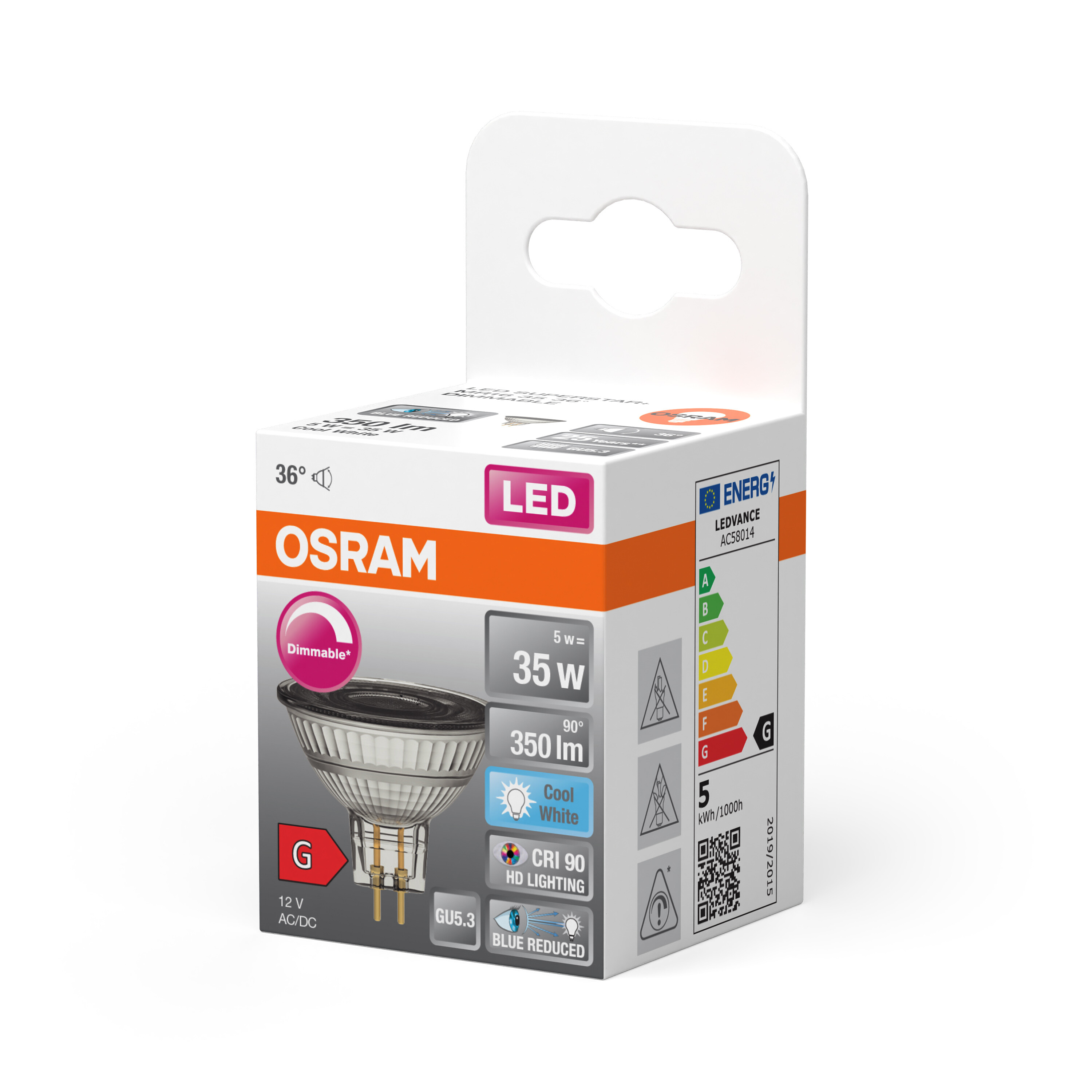 4058075613225 LEDVANCE LED SUPERSTAR PLUS GU5.3 LED Bulbs, Cool White, MR16 shape