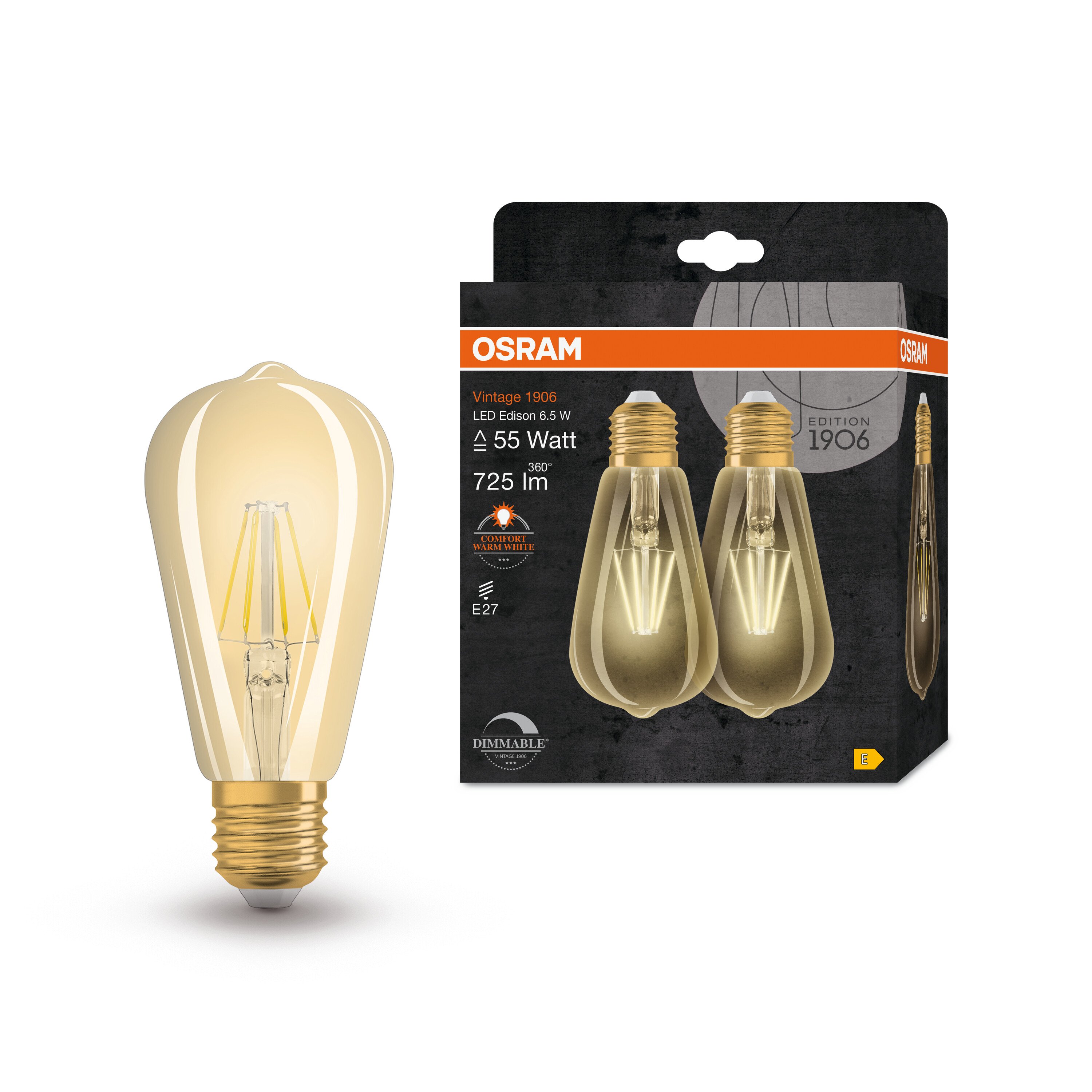 4058075754713 LEDVANCE Vintage 1906 E27 LED Bulbs, Warm White, Bulb shape
