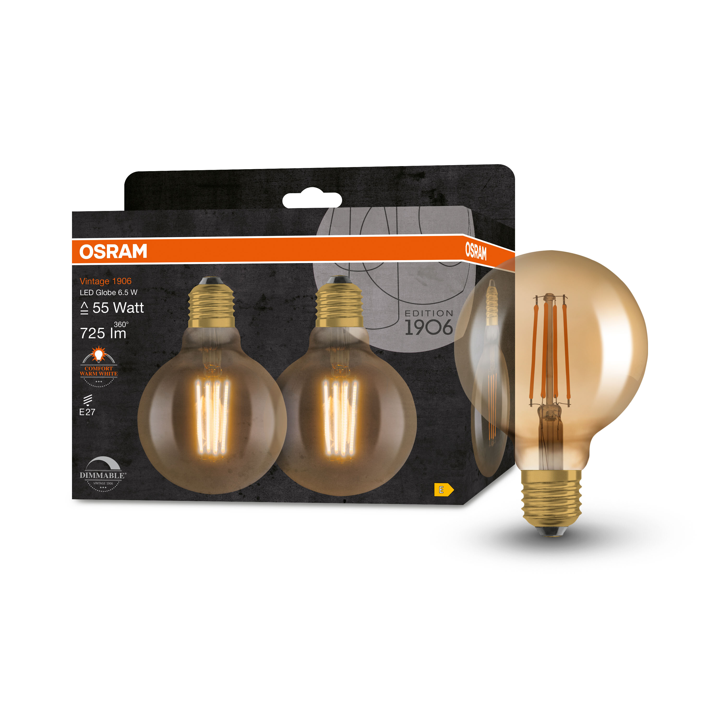4058075754737 LEDVANCE Vintage 1906 E27 LED Bulbs, Warm White, Ball shape
