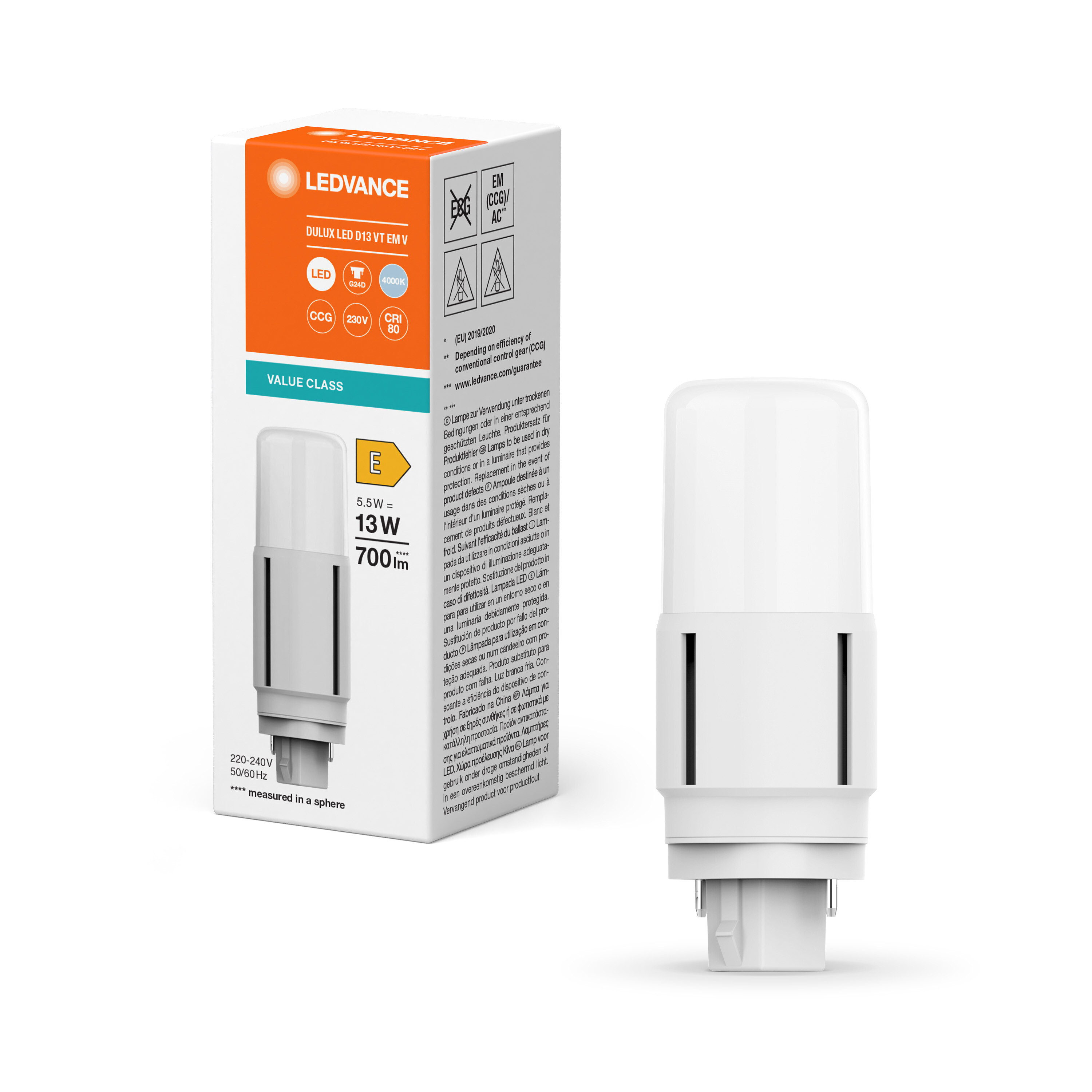 4058075821835 LEDVANCE DULUX G24d LED Bulbs, Cool White, Tubular shape