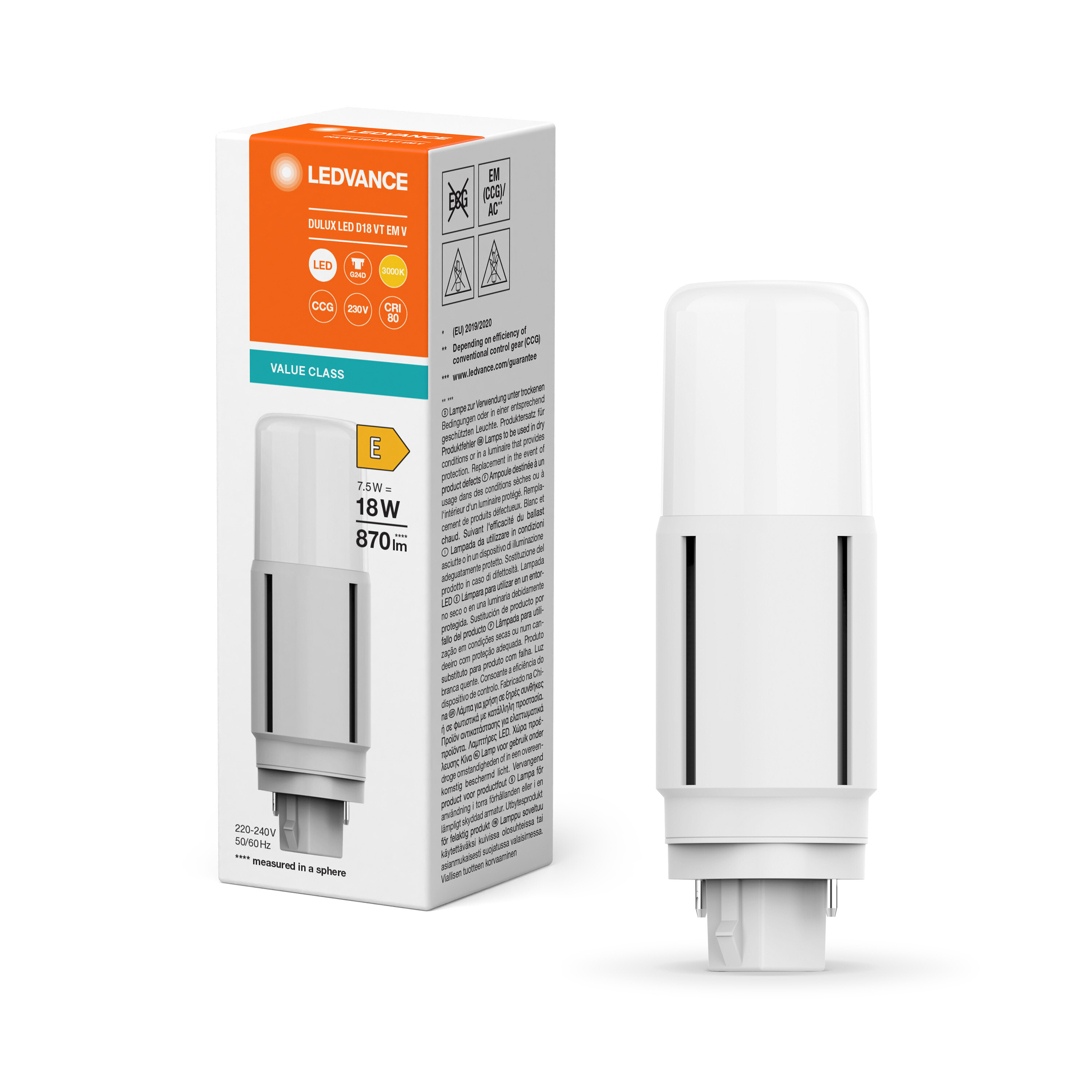 4058075821859 LEDVANCE DULUX G24d LED Bulbs, Warm White, Tubular shape