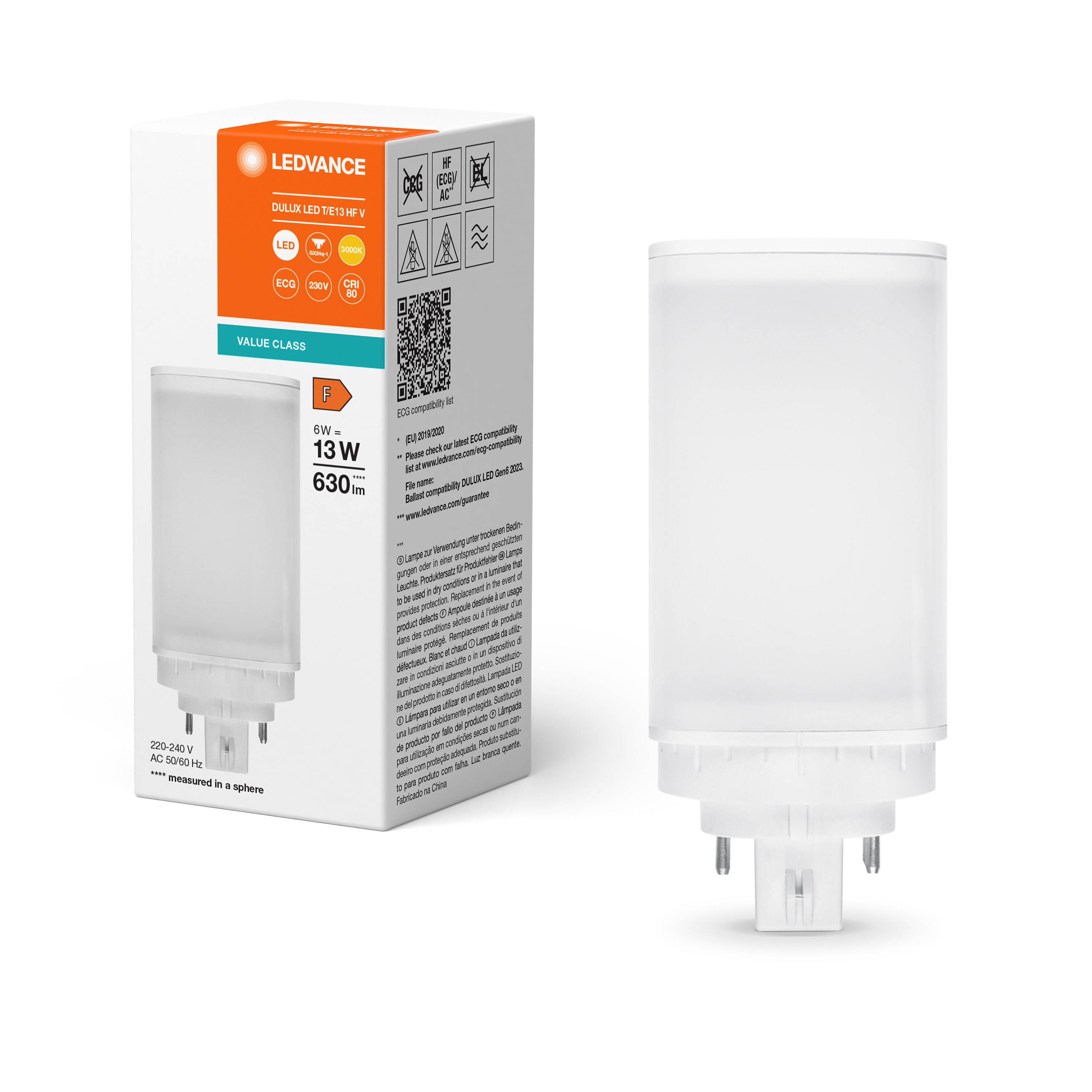 4058075822214 LEDVANCE DULUX GX24Q-1 LED Bulbs, Warm White, Tubular shape
