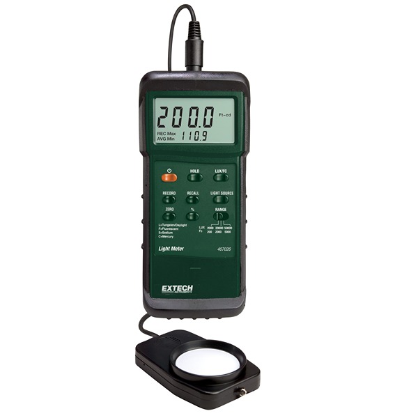 Extech 407026 Light Meter, 2000lx to 50000 lx, ±4 %