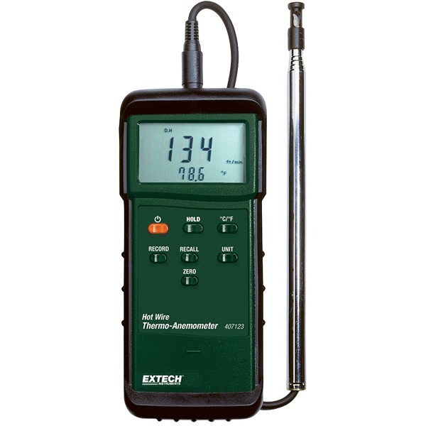 Extech 407123 Telescopic Vane Anemometer, Measures Air Velocity, 20 m/s