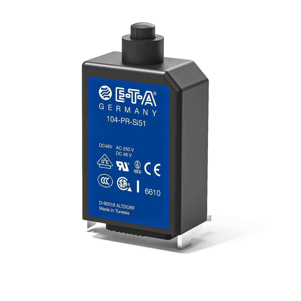 ETA Thermal Circuit Breaker - 104-PR  Single Pole 240V Voltage Rating PCB Mount, 6A Current Rating