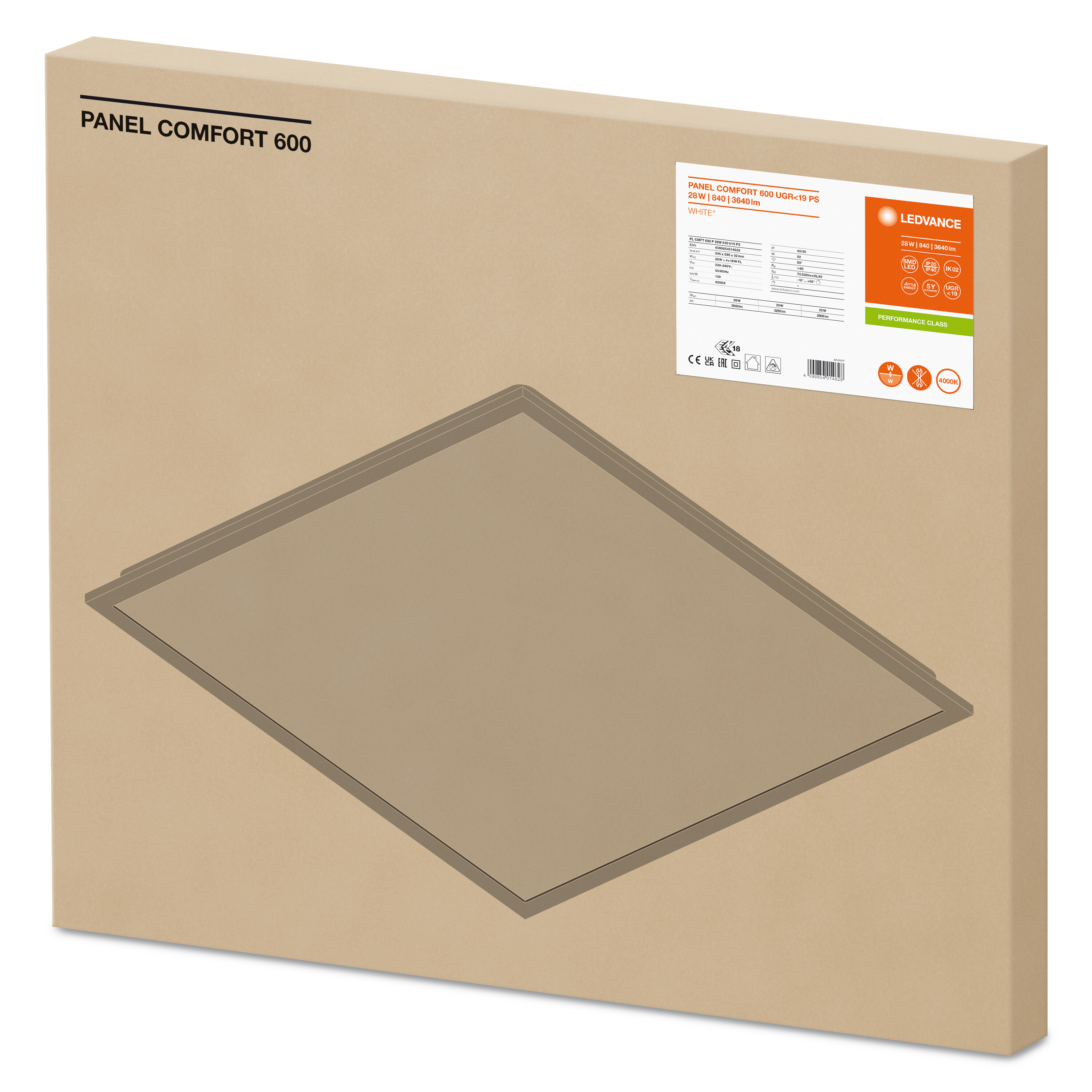 4099854014628 LEDVANCE 28 W Square LED Panel Light, Cool White, 4000K, L 595 mm W 595mm