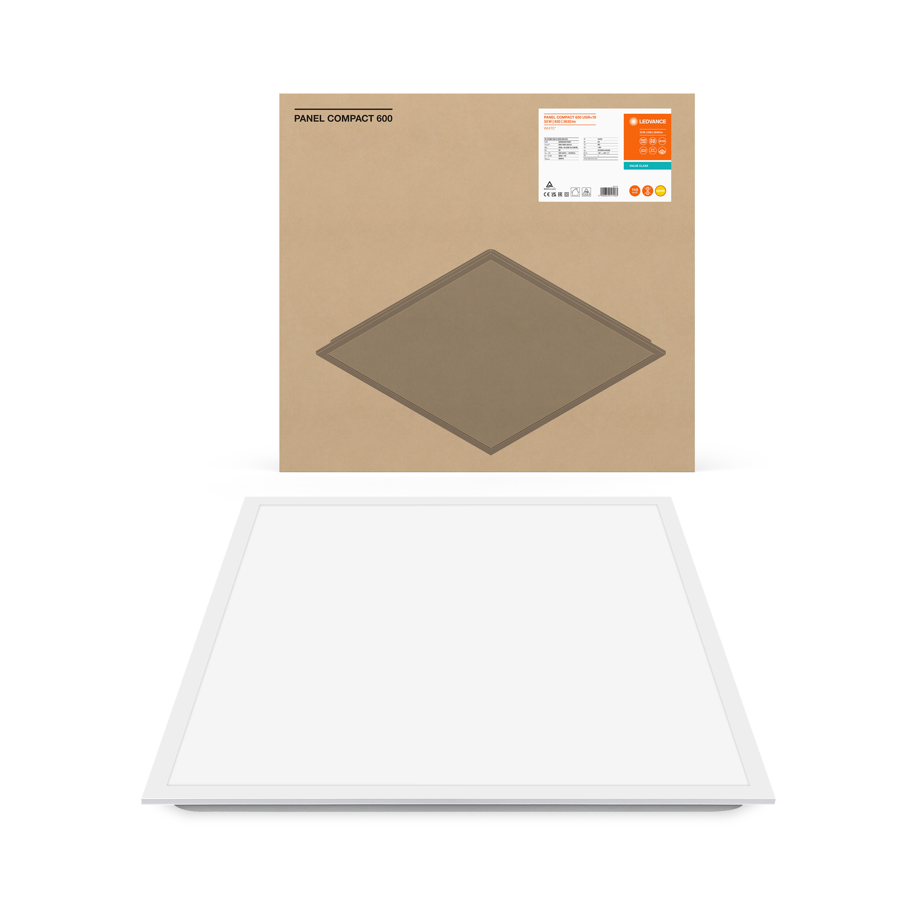 4099854017063 LEDVANCE 33 W Square LED Panel Light, Warm White, 3000K, L 595 mm W 595mm