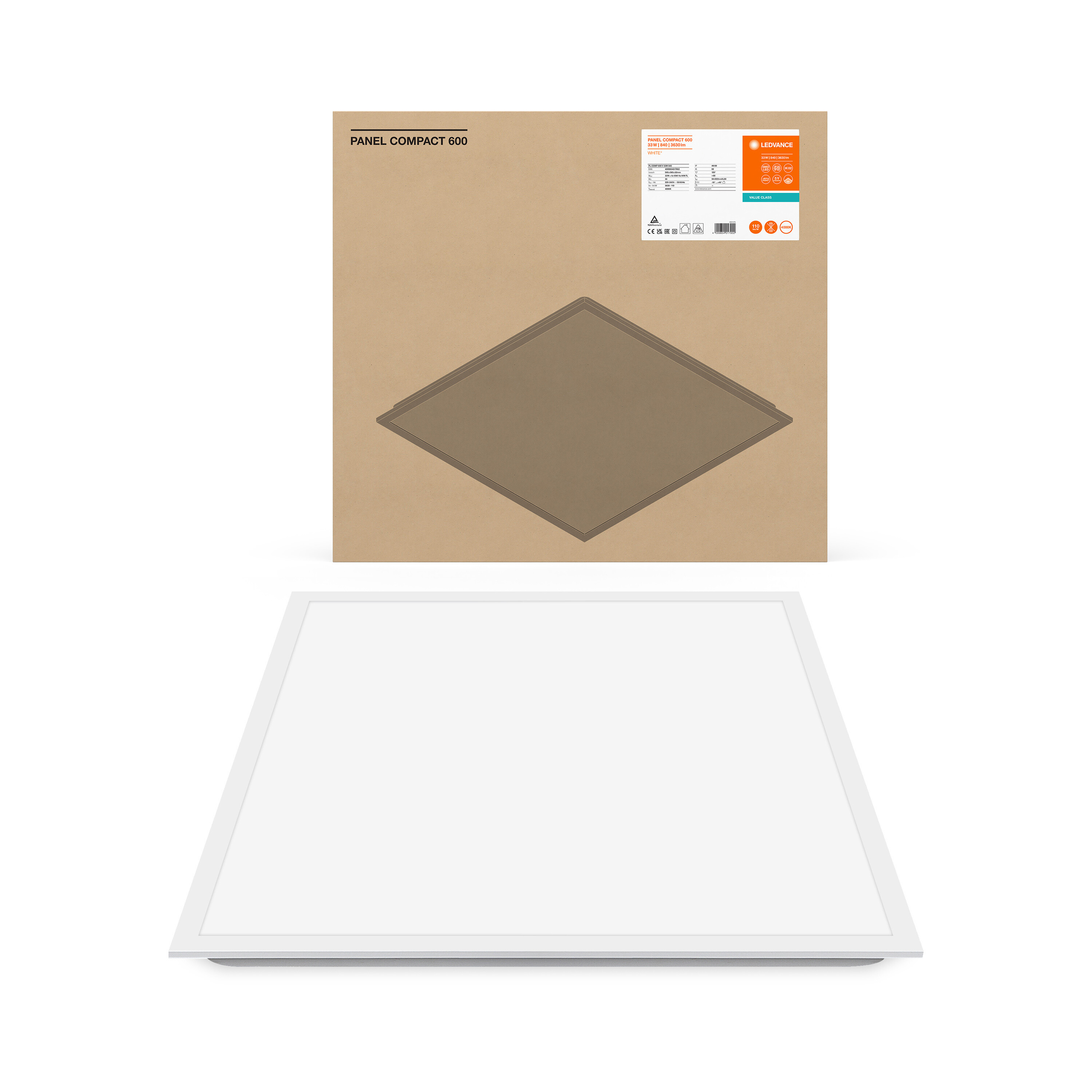 4099854017902 LEDVANCE 33 W Square LED Panel Light, Cool White, 4000K, L 595 mm W 595mm