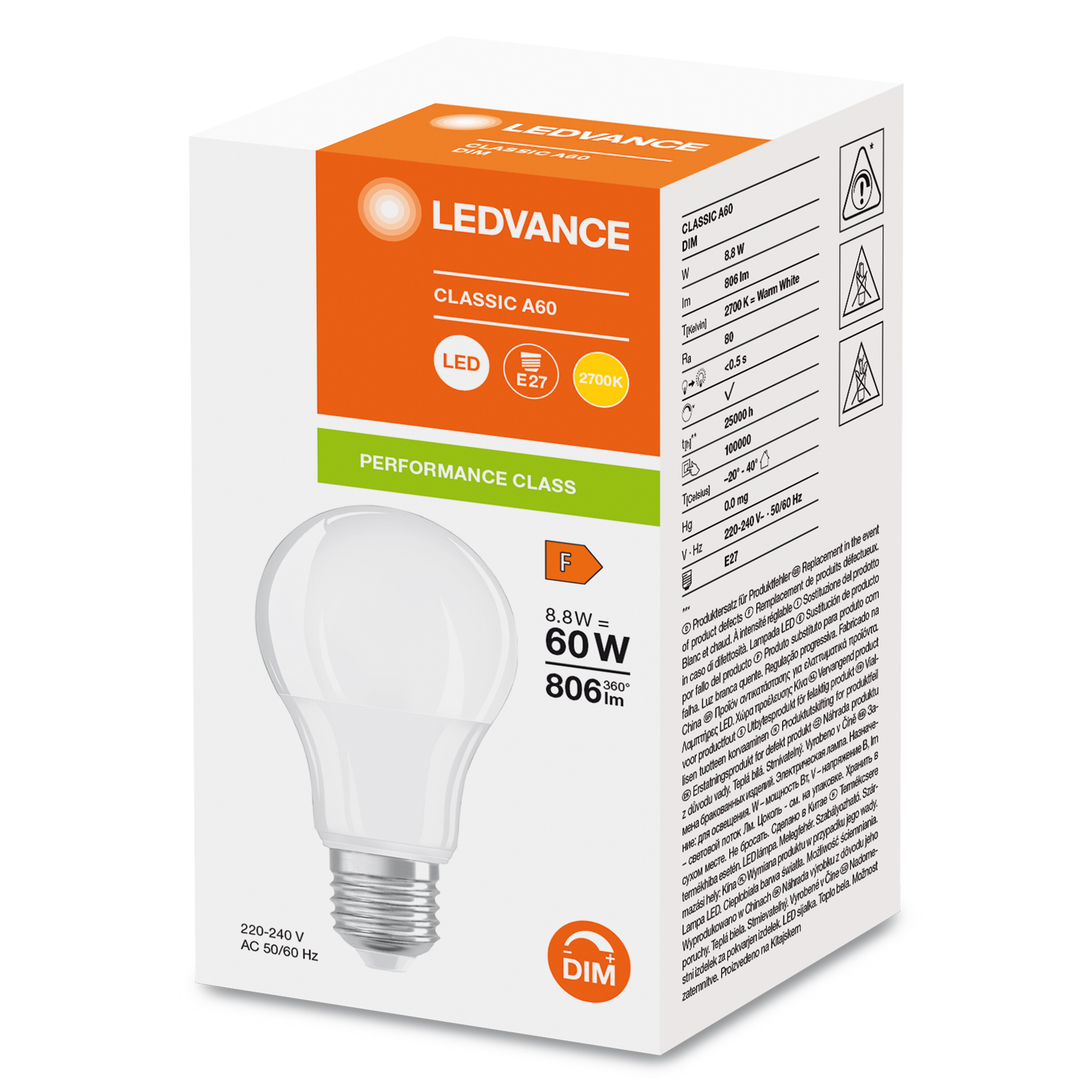 4099854043970 LEDVANCE Classic E27 LED Bulbs, Warm White, Classic Bulb shape