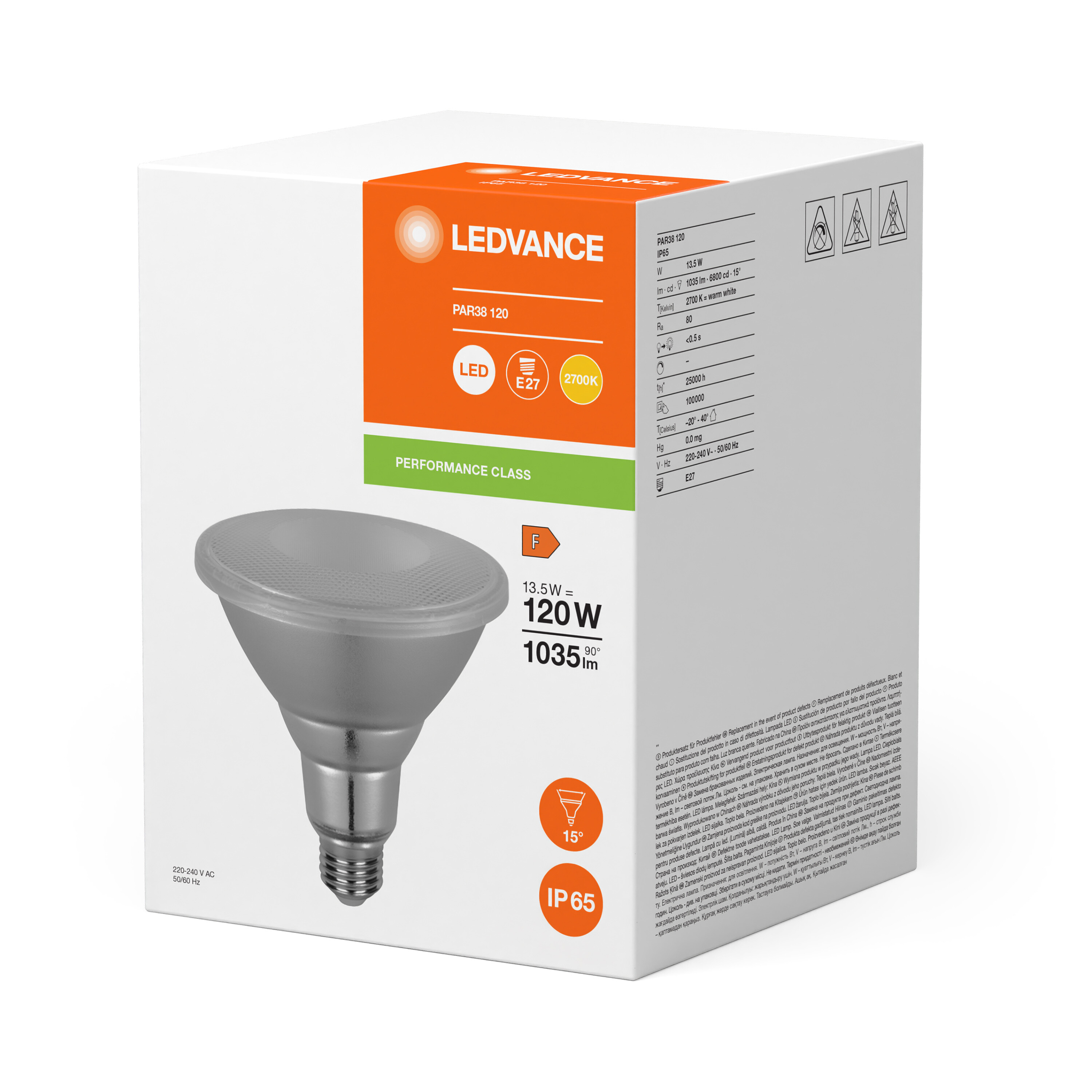 4099854067808 LEDVANCE 40998 E27 LED Bulbs, Warm White, PAR 38 shape