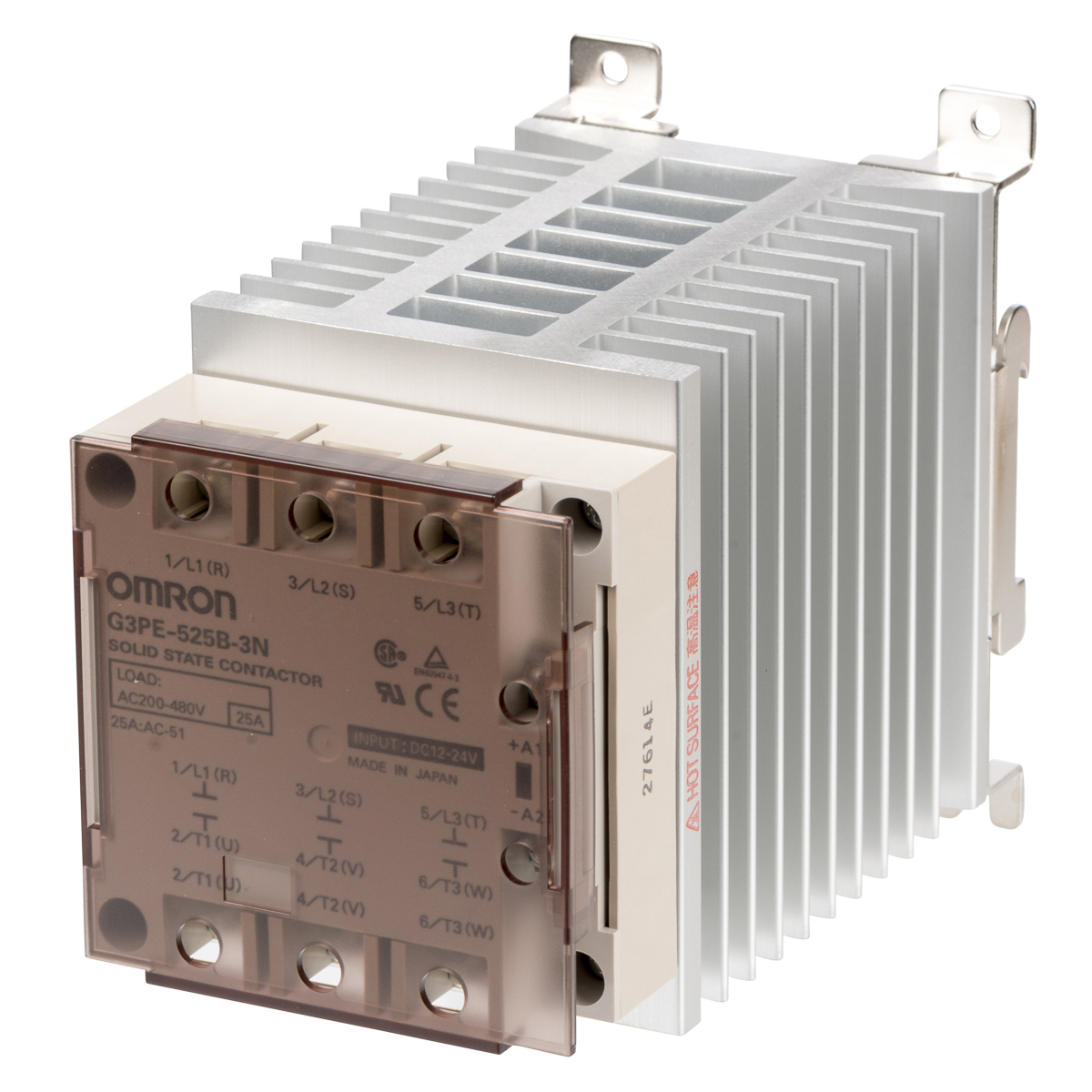 g3pe-225b-3n-dc12-24 Omron G3PE Three Phase Series Solid State Relay, 25 A Load, DIN Rail Mount, 264 V ac Load, 30 V dc Control