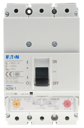 3 125 A MCCB Molded Case Circuit Breaker, Breaking Capacity 50 kA Fixed Mount xEnergy NZM1