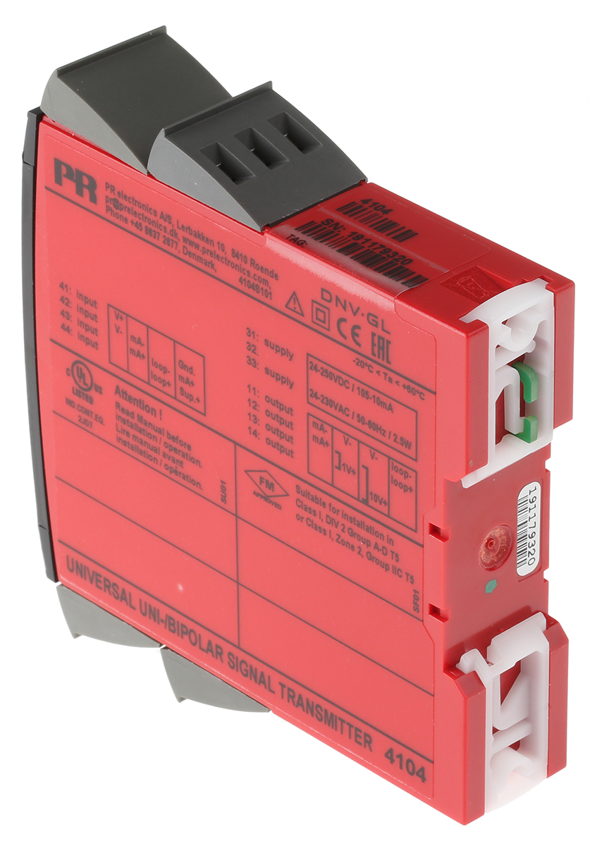 4104 PR Electronics 4 Series Signal Conditioner, Current/Voltage Input, Current/Voltage Output, 21.6 V ac, 253 V ac, 19.2V