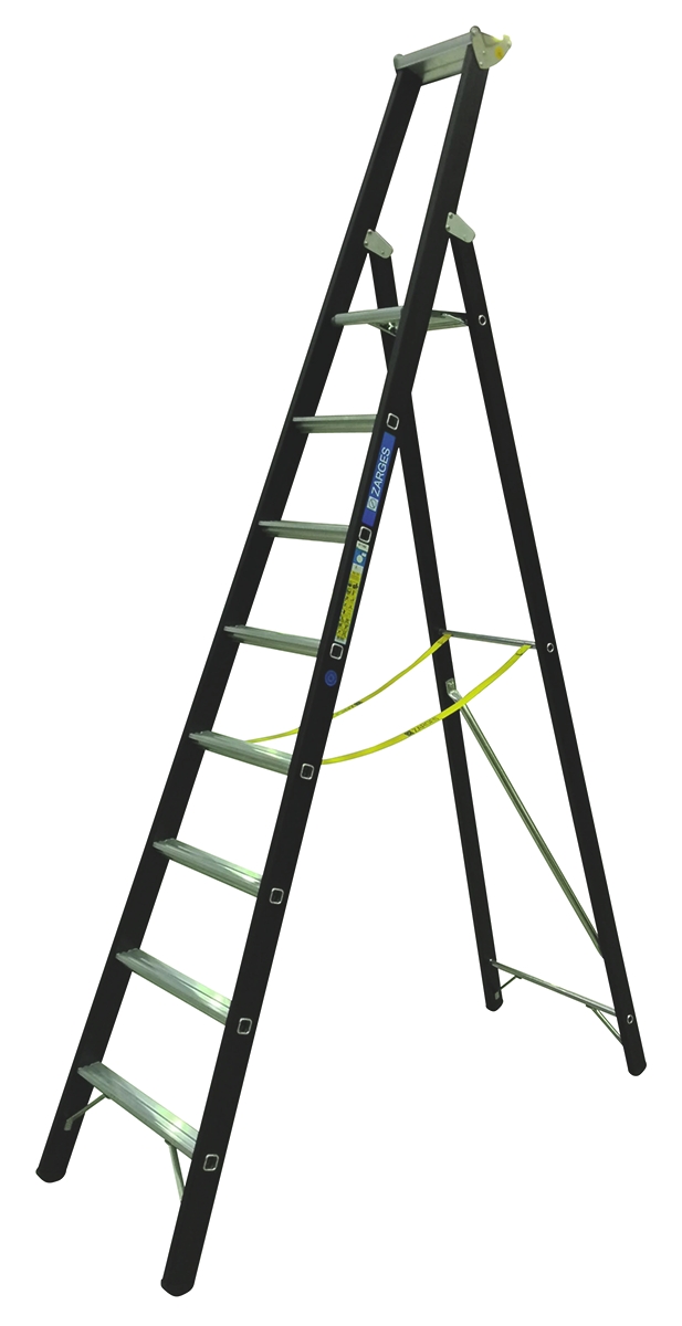 Zarges Aluminium 8 steps Step Ladder, 2.12m platform height, 2.99 m open length