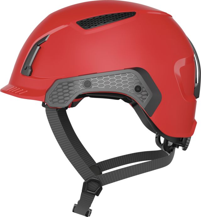 ABUS ABUS Red Safety Helmet Chin Strap Included Ventilated Adjustable